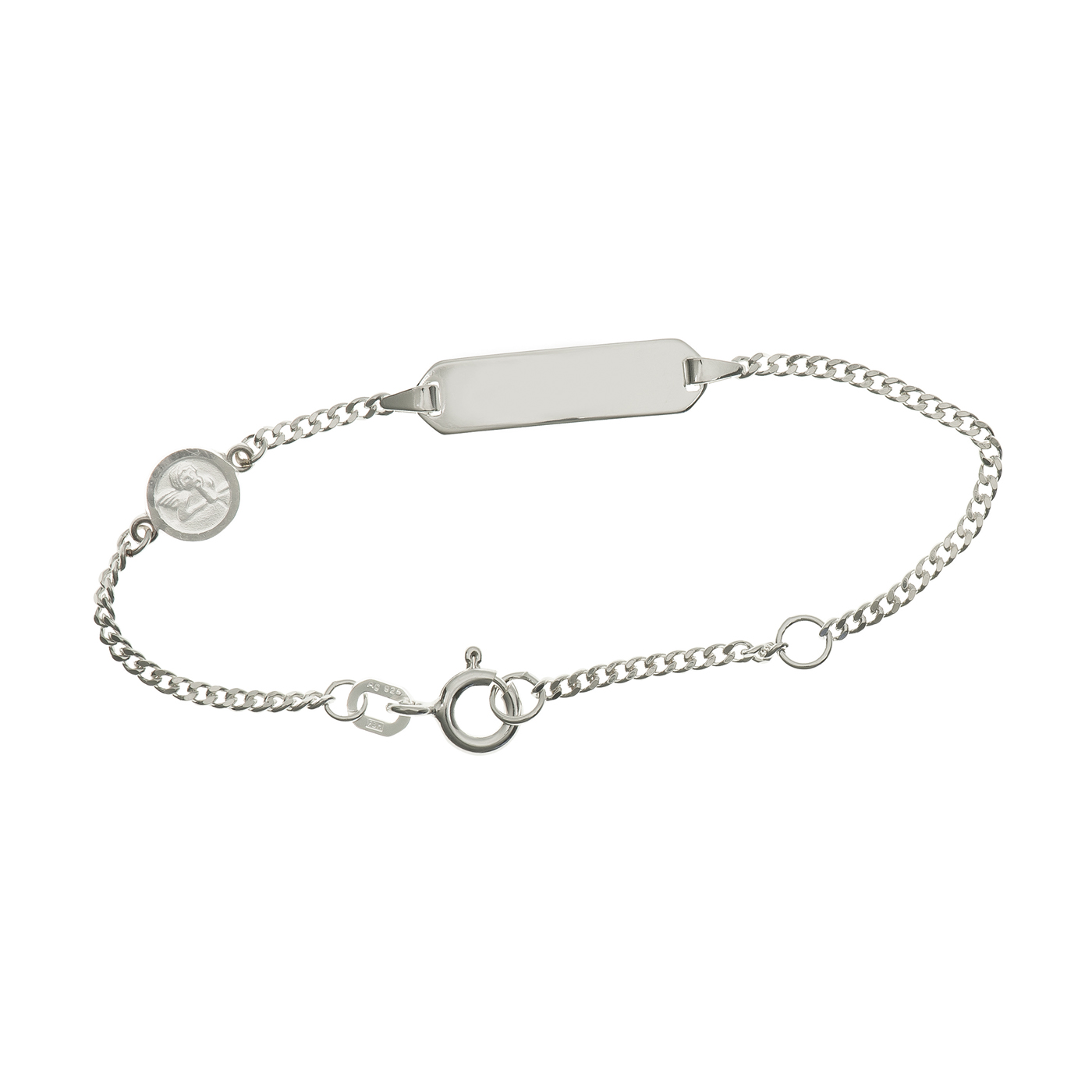 ID-Armband, 925 Ag, Panzer, mit Schutzengel, 12-14 cm - 1 Stück ID-Armband, 925 Ag, Panzer, mit Schutzengel, 12-14 cm - 1 Stück