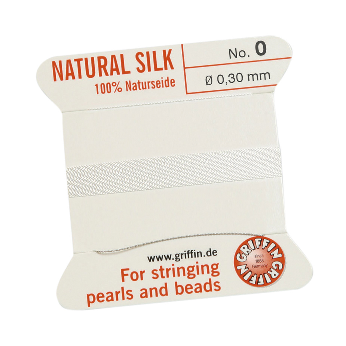 Bead Cord 100% Natural Silk, White, No. 0 - 2 m