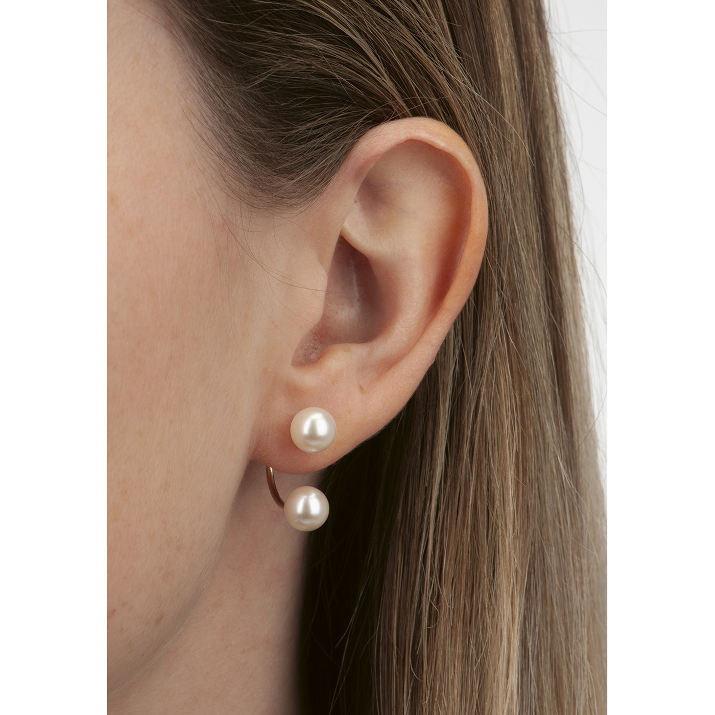 Double Earring, 585G, with 2 Pearl Cups - 1 piece