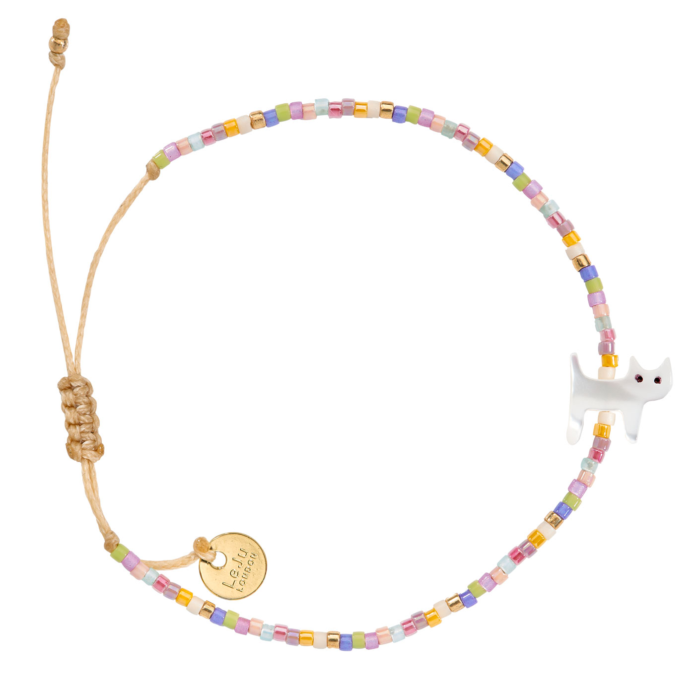 Armband, Flechtkordel, 17 cm, Katzenmotiv, Glas ø 2,0 mm - 1 Stück