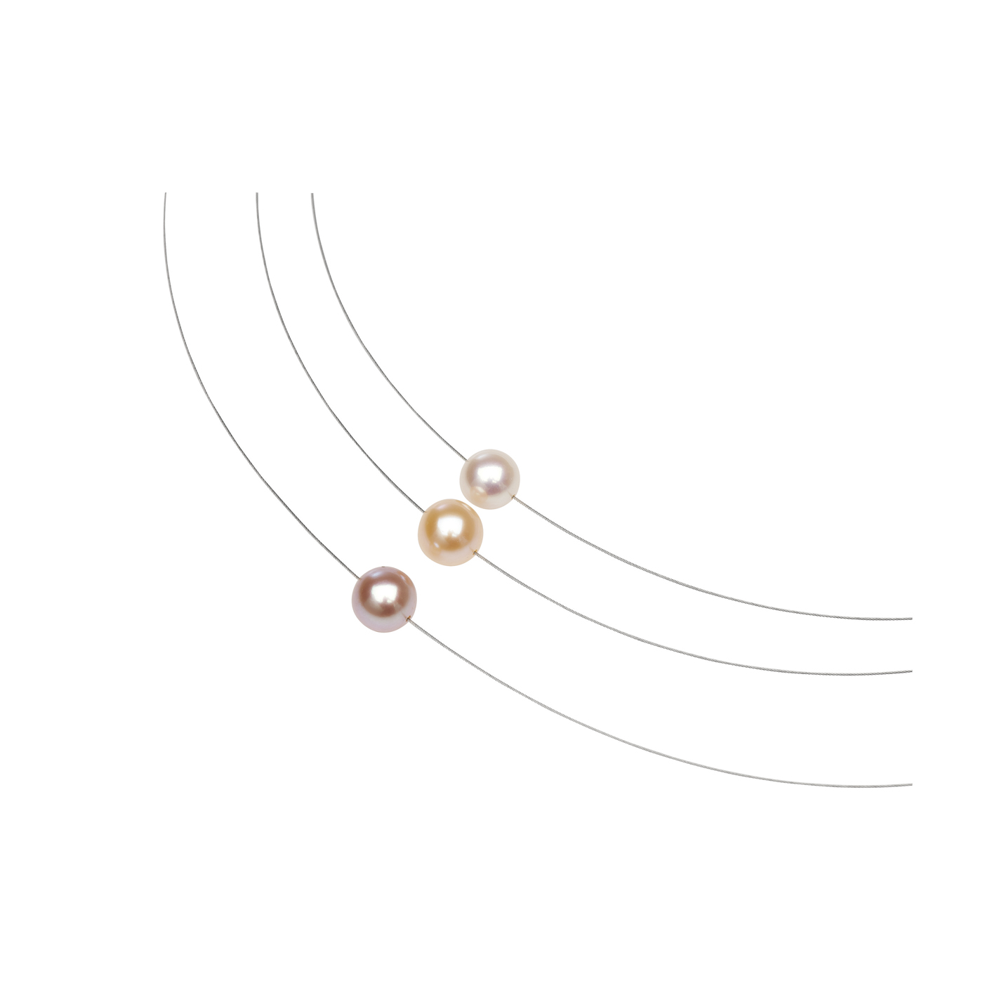 Pearl Necklace, 3 Rows, White/Apricot/Purple, 42/45/48 cm - 1 piece