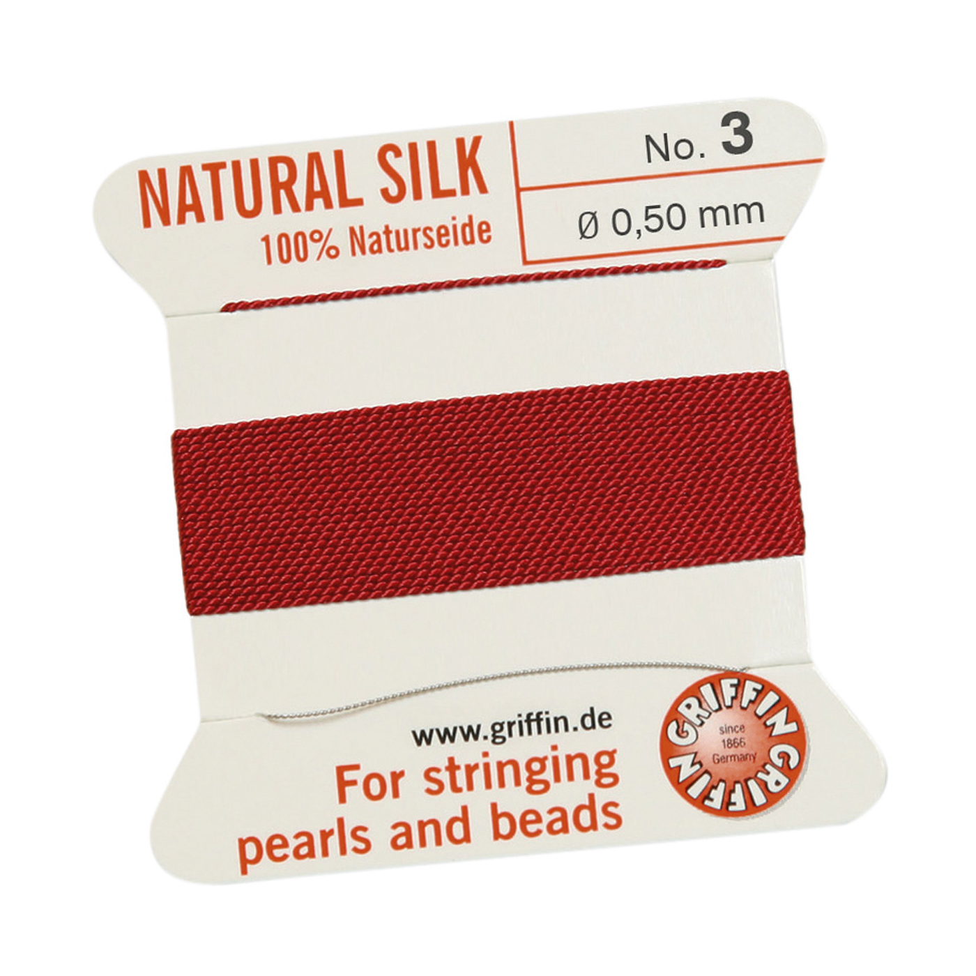 Bead Cord 100% Natural Silk, Garnet Red, No. 3 - 2 m