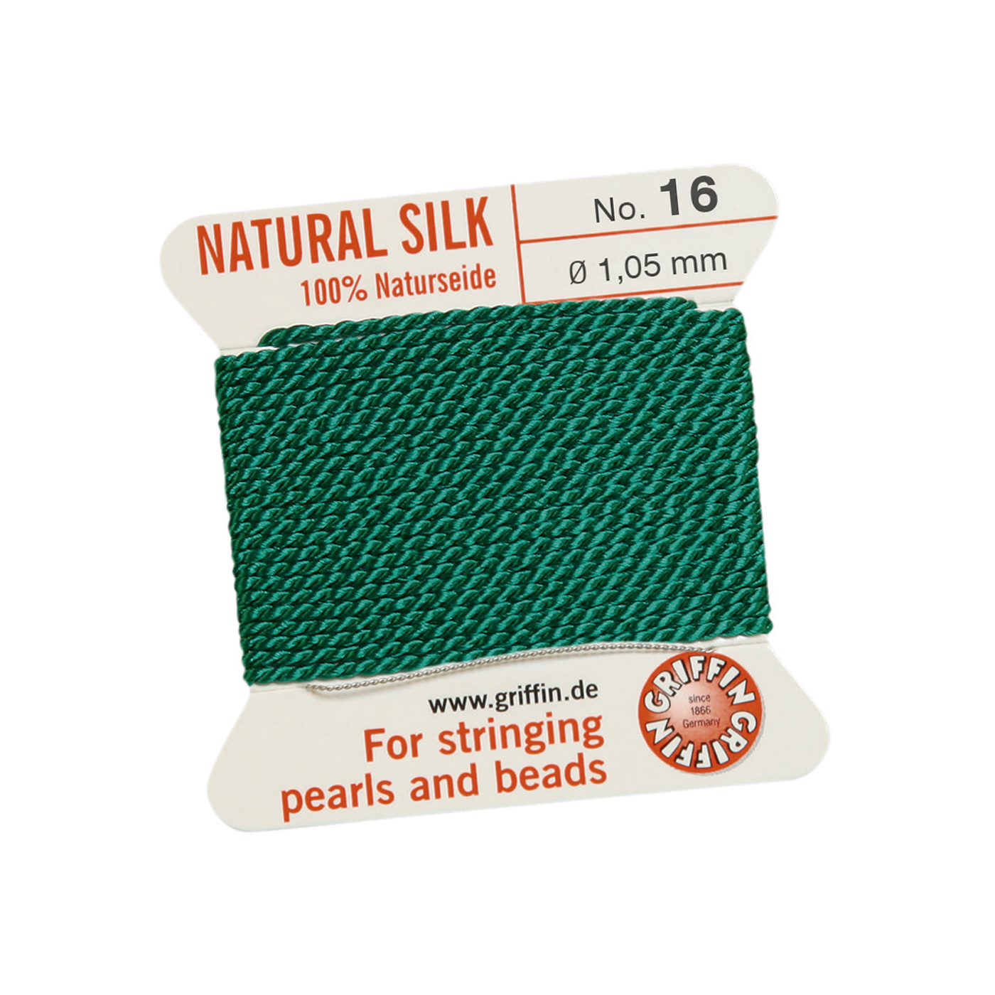 Bead Cord 100% Natural Silk, Green, No. 16 - 2 m