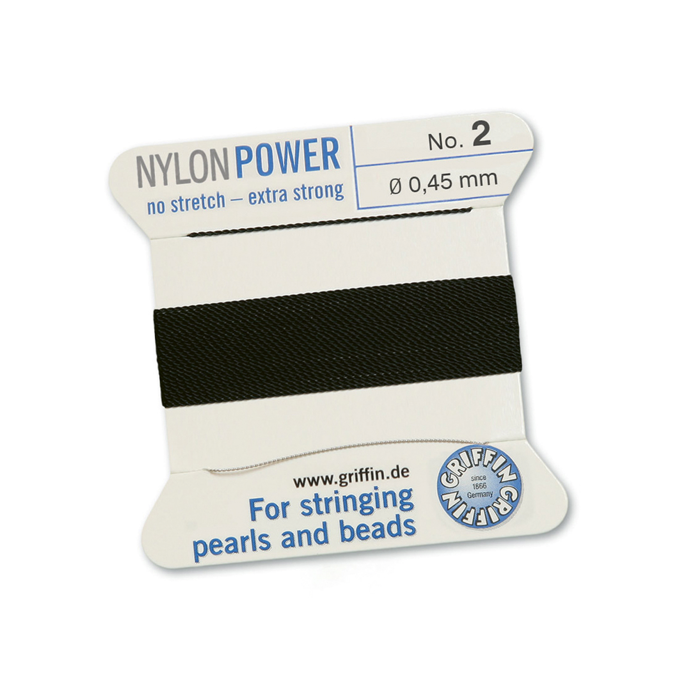 Bead Cord NylonPower, Black, No. 2 - 2 m