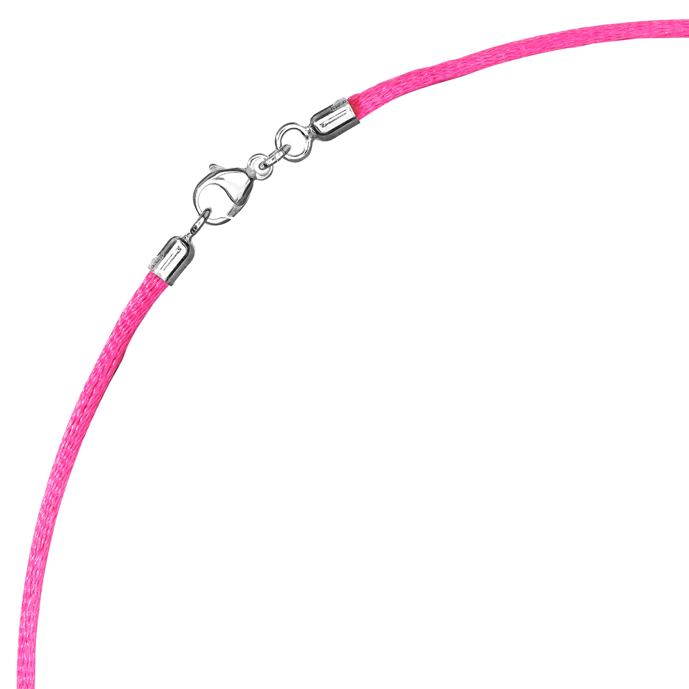 Satinband, 42 cm, ø 2 mm, pink, mit Karabiner 925 Ag rhod. - 42 cm
