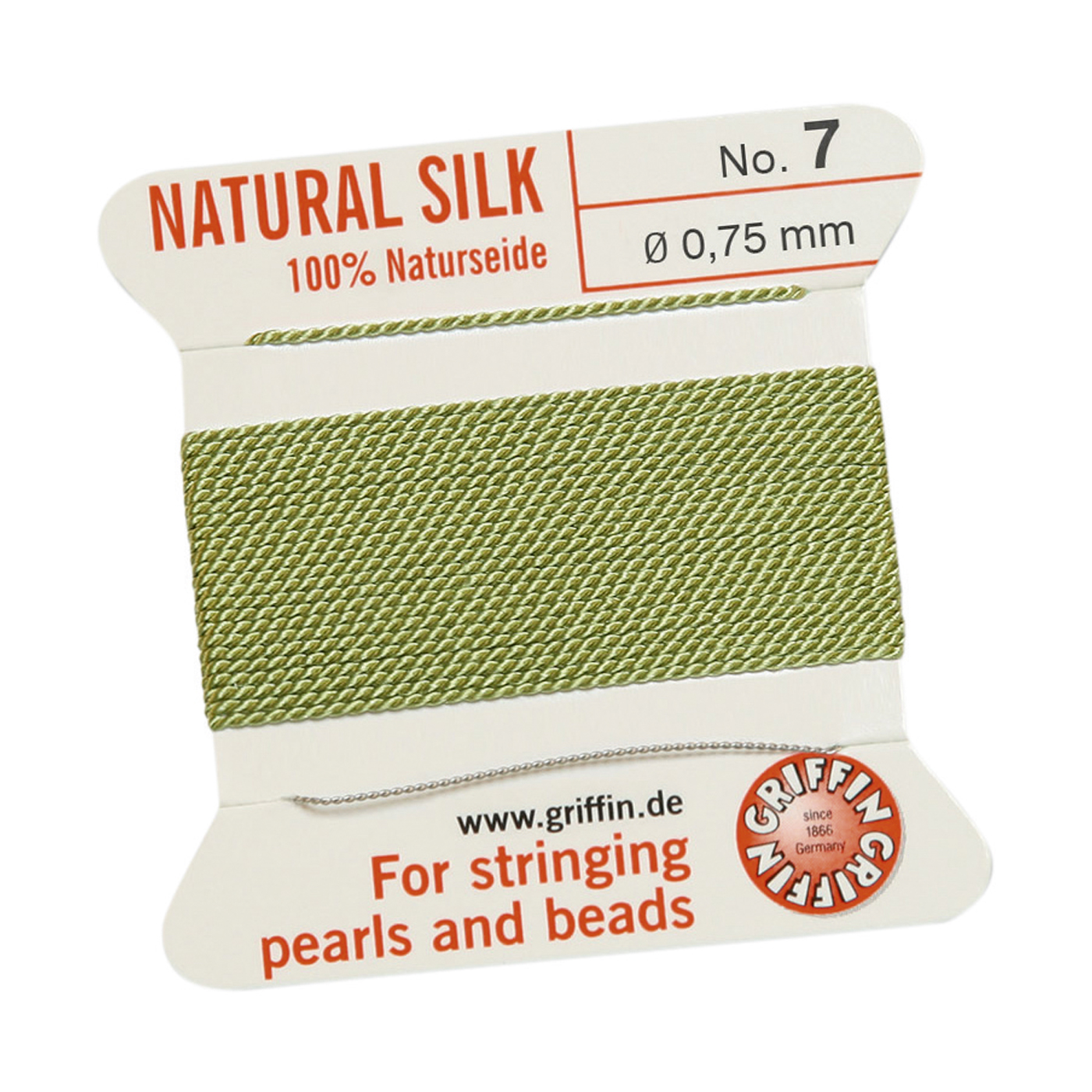 Bead Cord 100% Natural Silk, Jade Green, No. 7 - 2 m