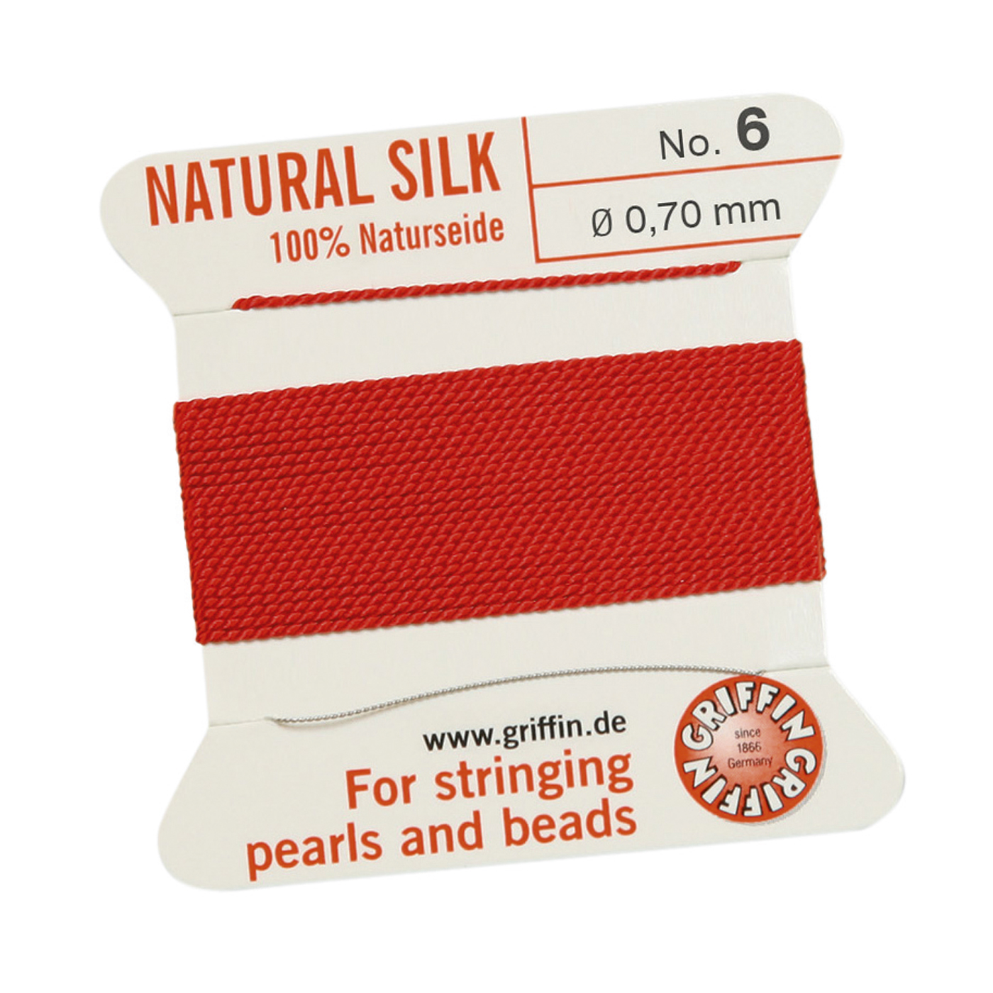 Bead Cord 100% Natural Silk, Red, No. 6 - 2 m