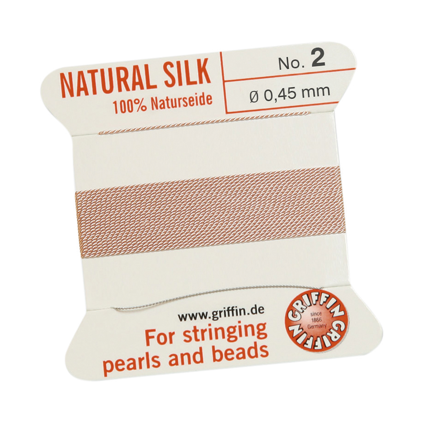 Bead Cord 100% Natural Silk, Light Pink, No. 2 - 2 m