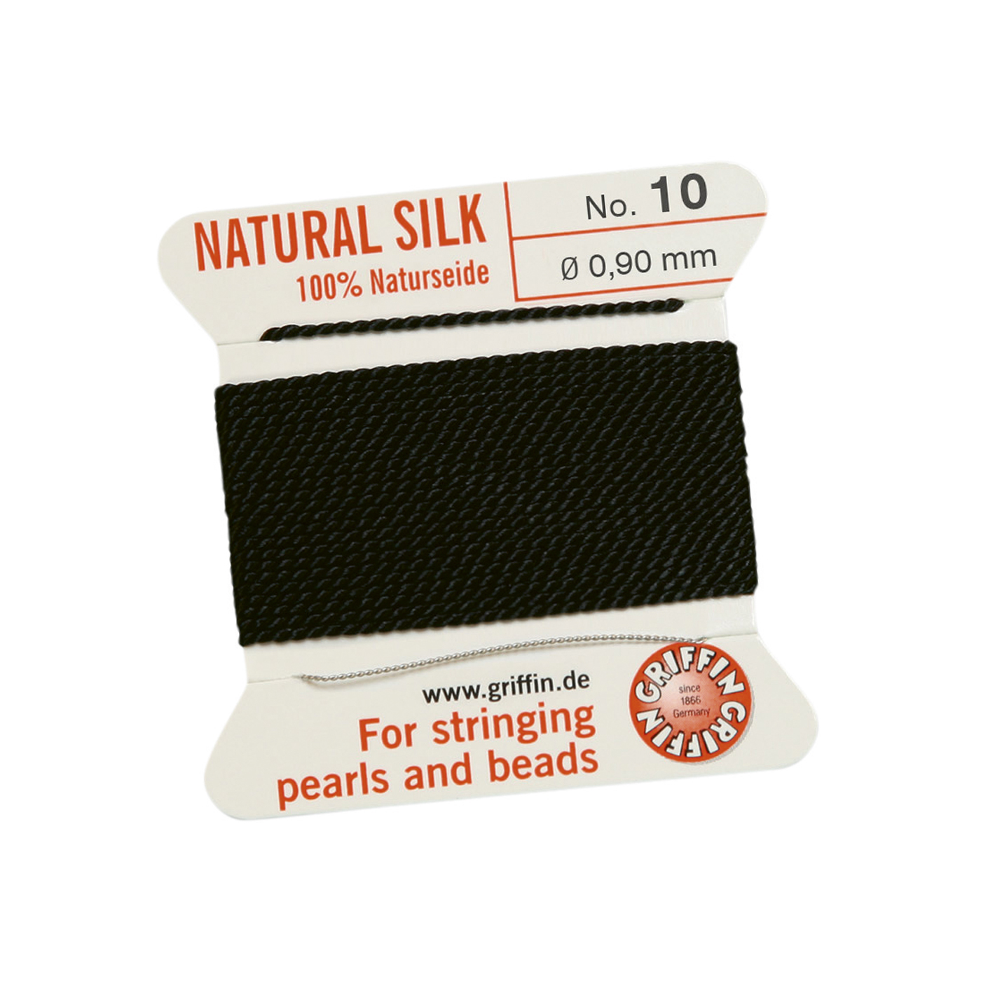 Bead Cord 100% Natural Silk, Black, No. 10 - 2 m