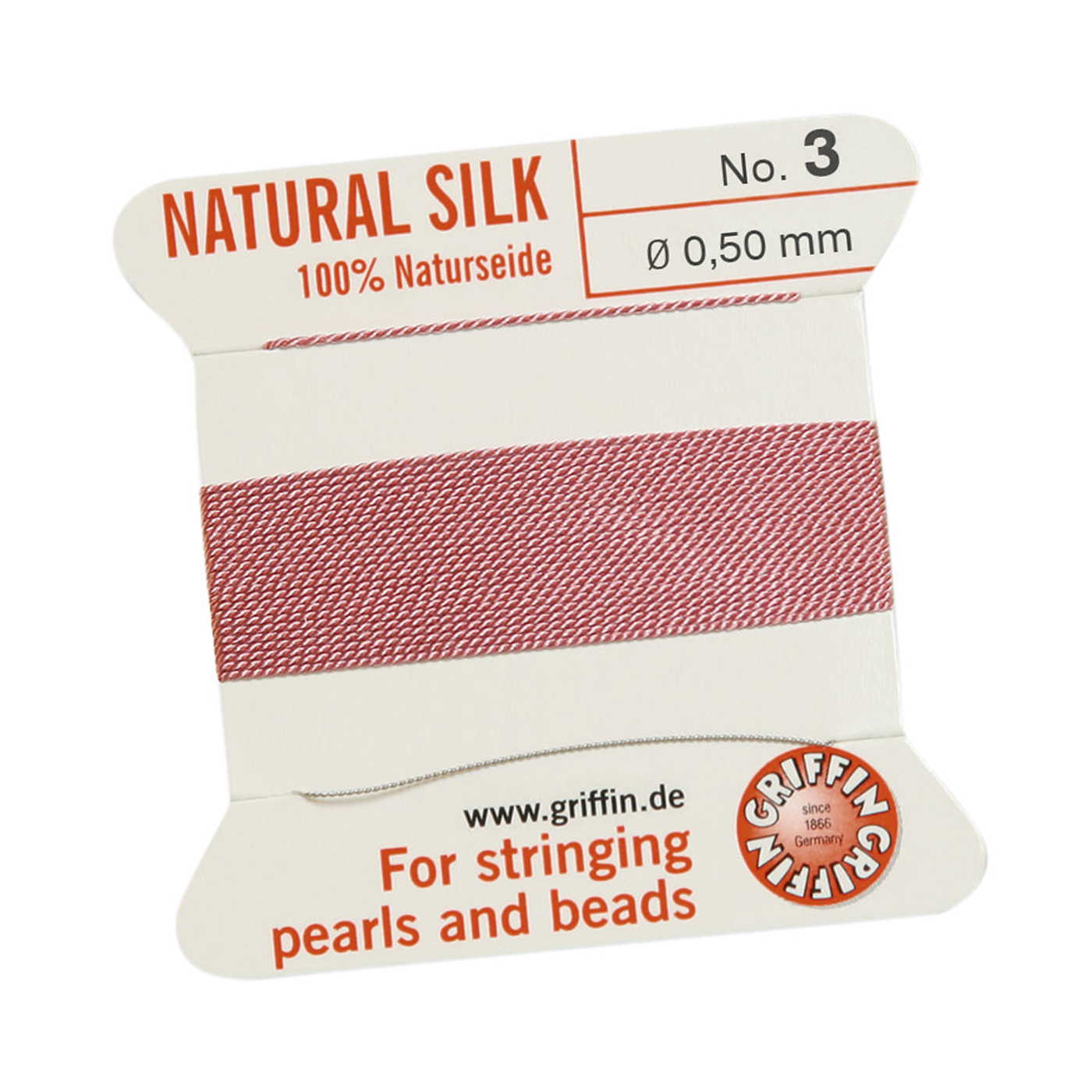 Bead Cord 100% Natural Silk, Dark Pink, No. 3 - 2 m