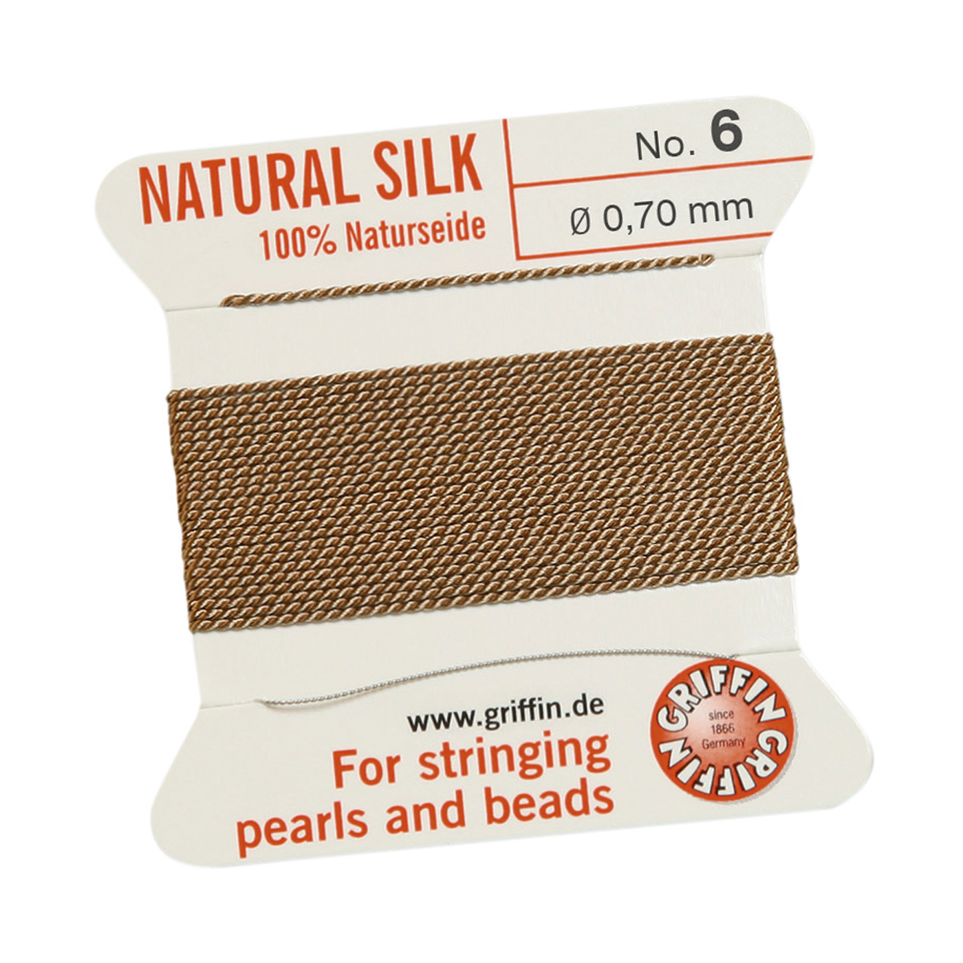 Bead Cord 100% Natur-Perlseide, beige, Nr. 6 - 2 m