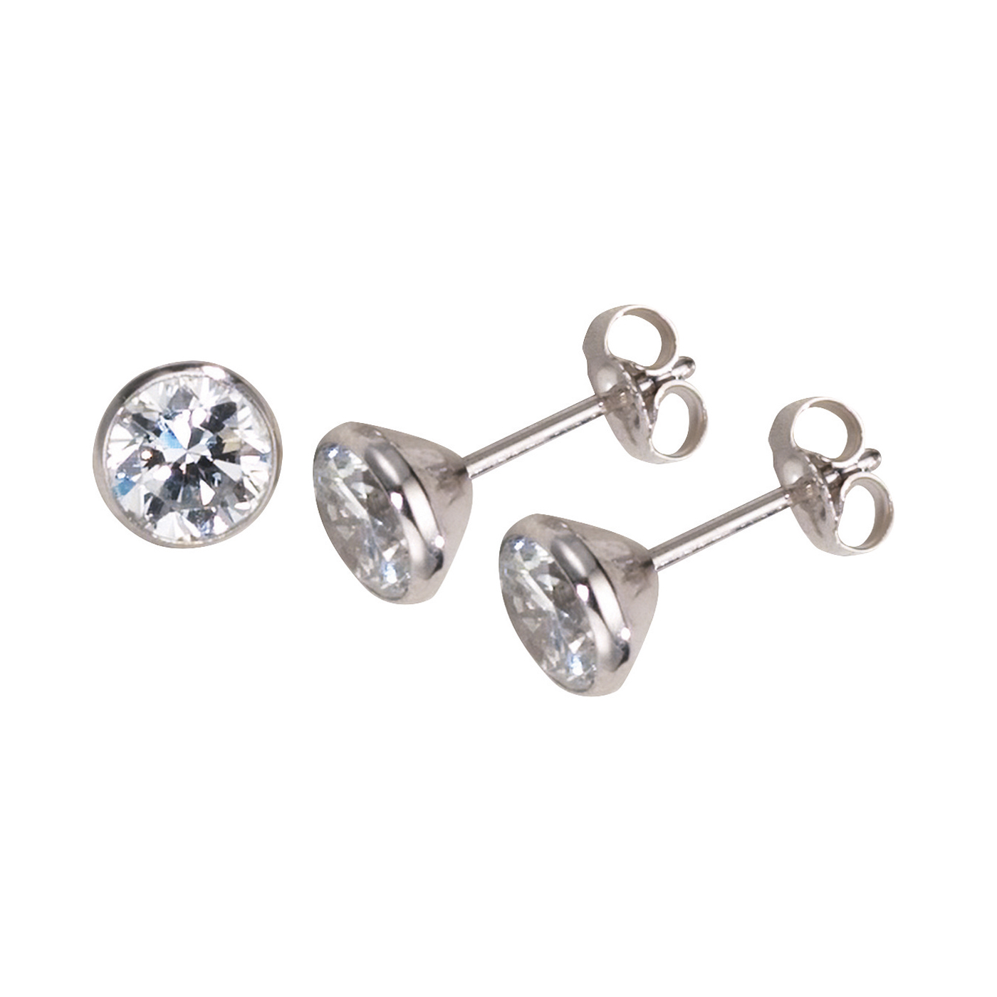 Ohrstecker, 925 Ag, Zirkonia weiß, ø 6,50 mm - 1 Paar