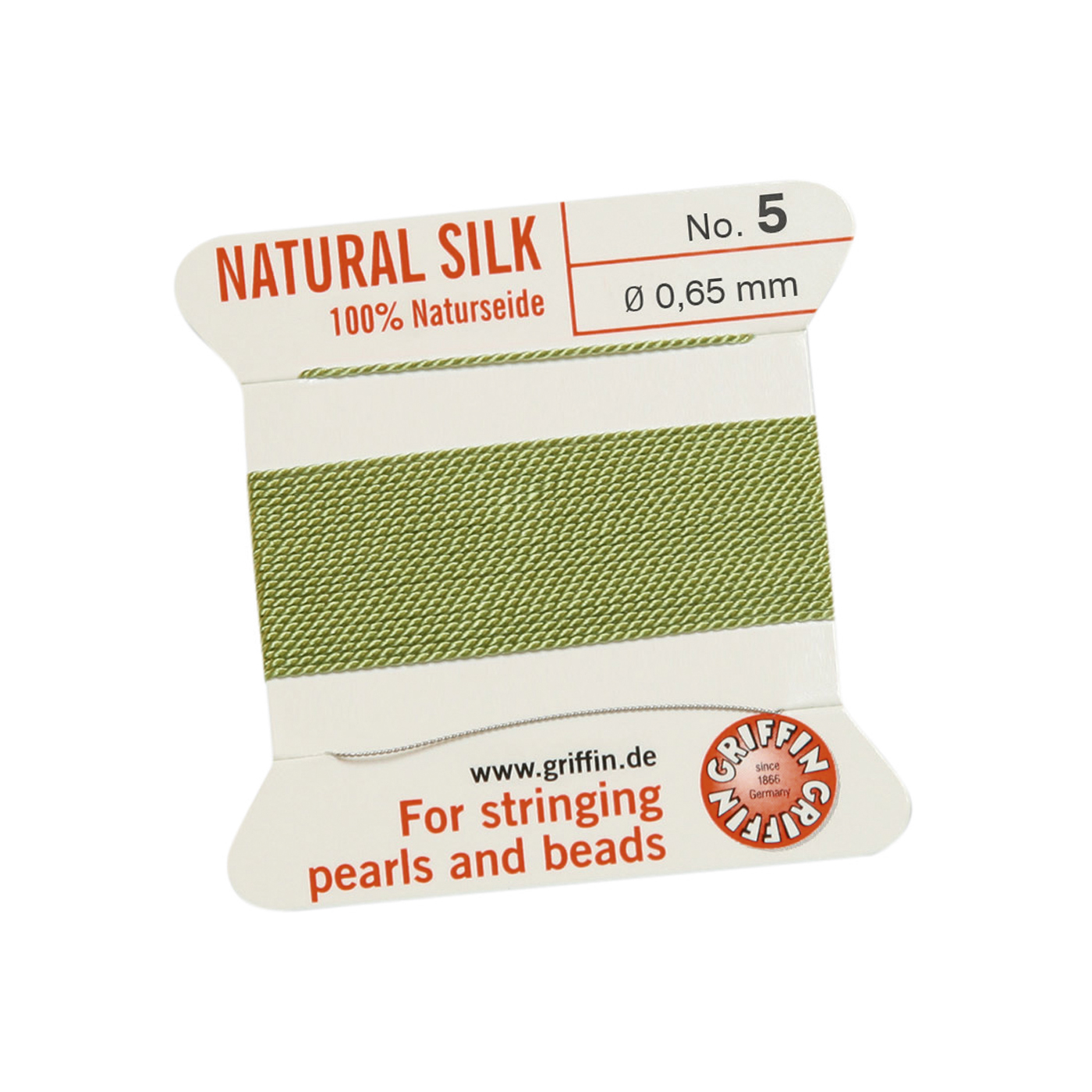 Bead Cord 100% Natural Silk, Jade Green, No. 5 - 2 m