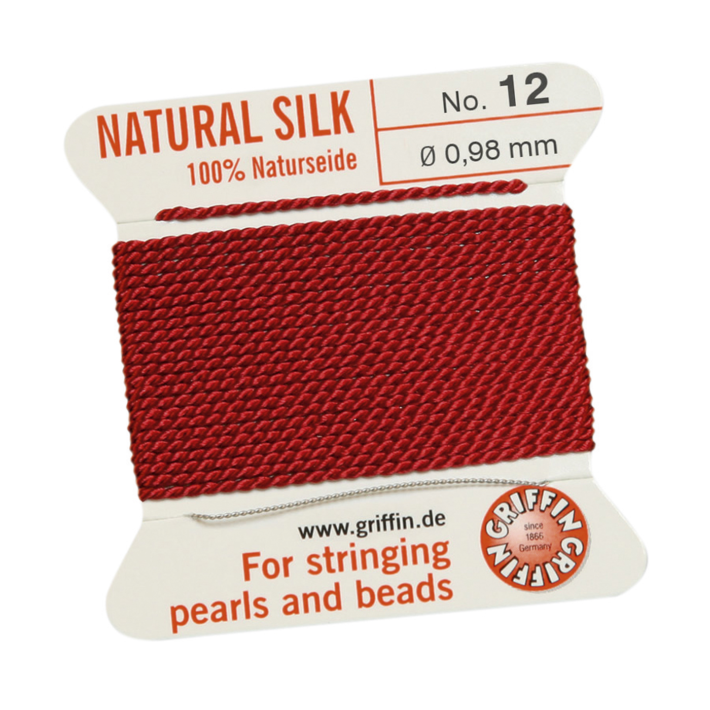 Bead Cord 100% Natural Silk, Garnet Red, No. 12 - 2 m