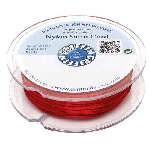 Nylon Satin Cord, Red, ø 1 mm - 5 m