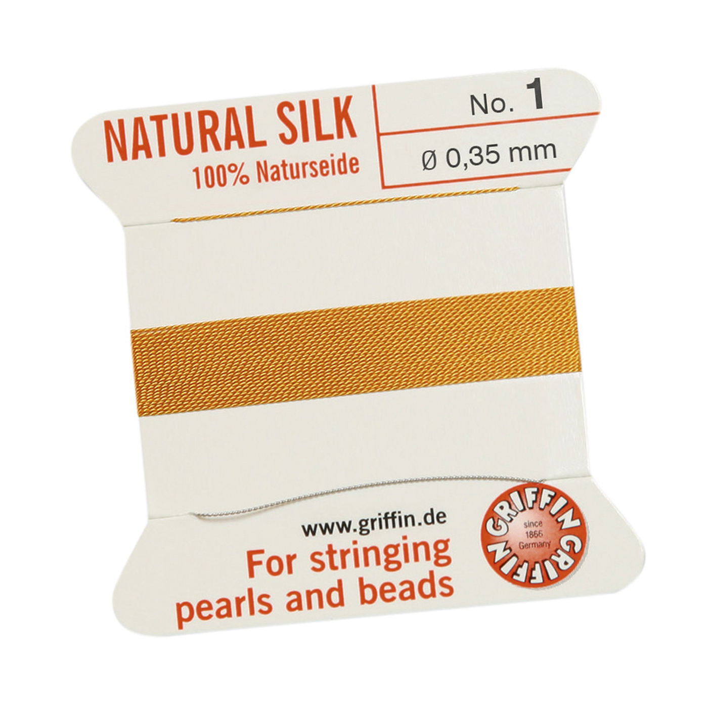 Bead Cord 100% Natural Silk, Dark Yellow, No. 1 - 2 m