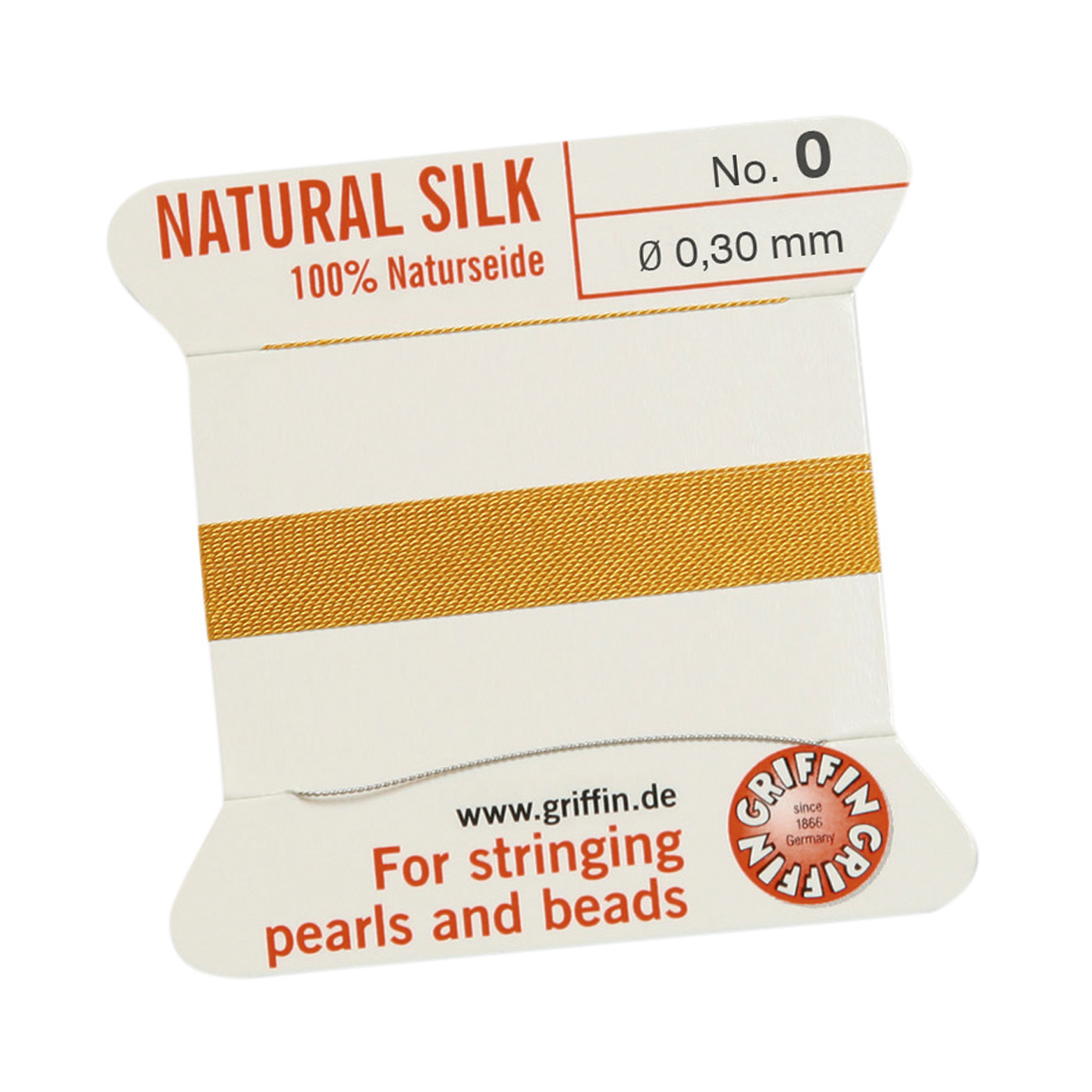 Bead Cord 100% Natural Silk, Dark Yellow, No. 0 - 2 m