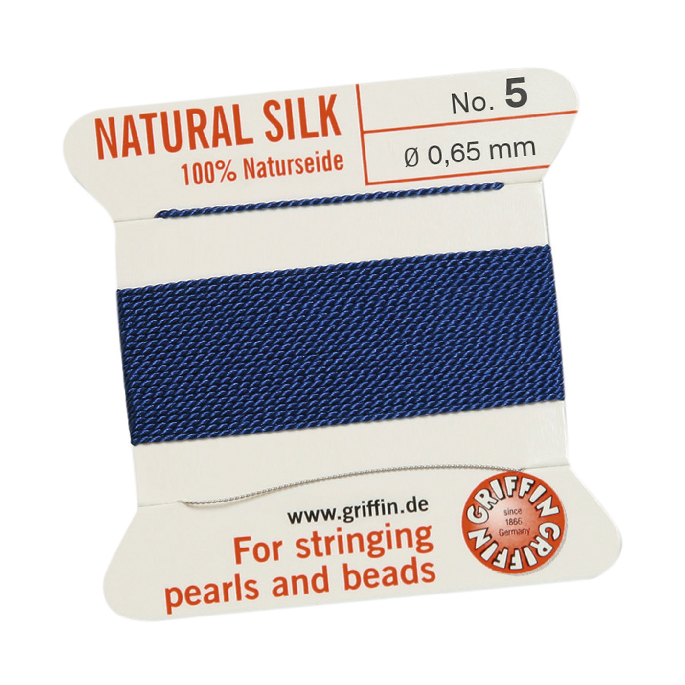 Bead Cord 100% Natural Silk, Dark Blue, No. 5 - 2 m