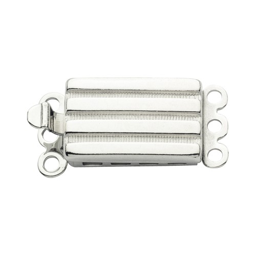 Clasp 3 Rows, Box, 925Ag Rhod.-Plated with Embossing, 8x13mm - 1 piece