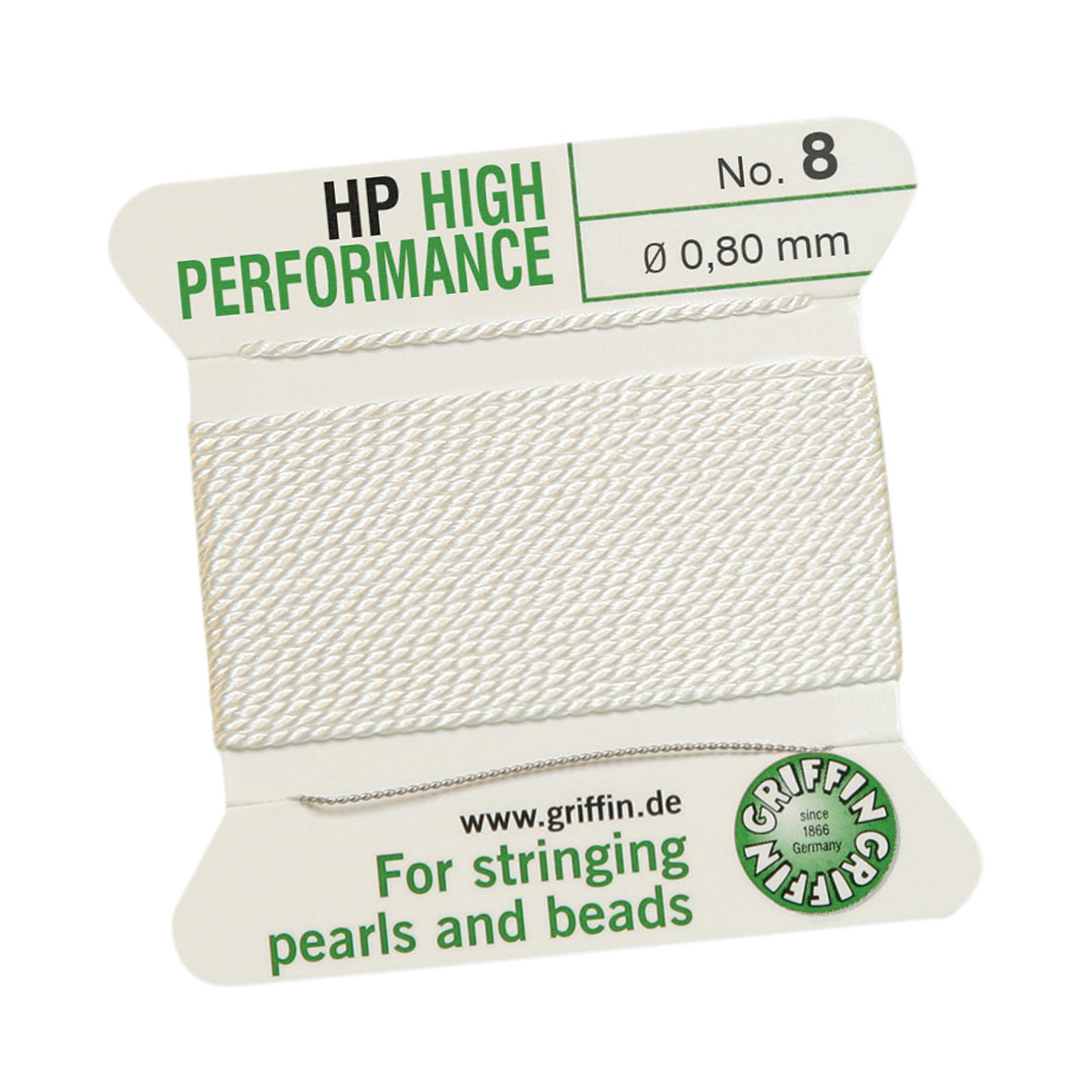 Bead Cord High Performance Perlseide, weiß, 1 Nadel, Nr. 8 - 2 m