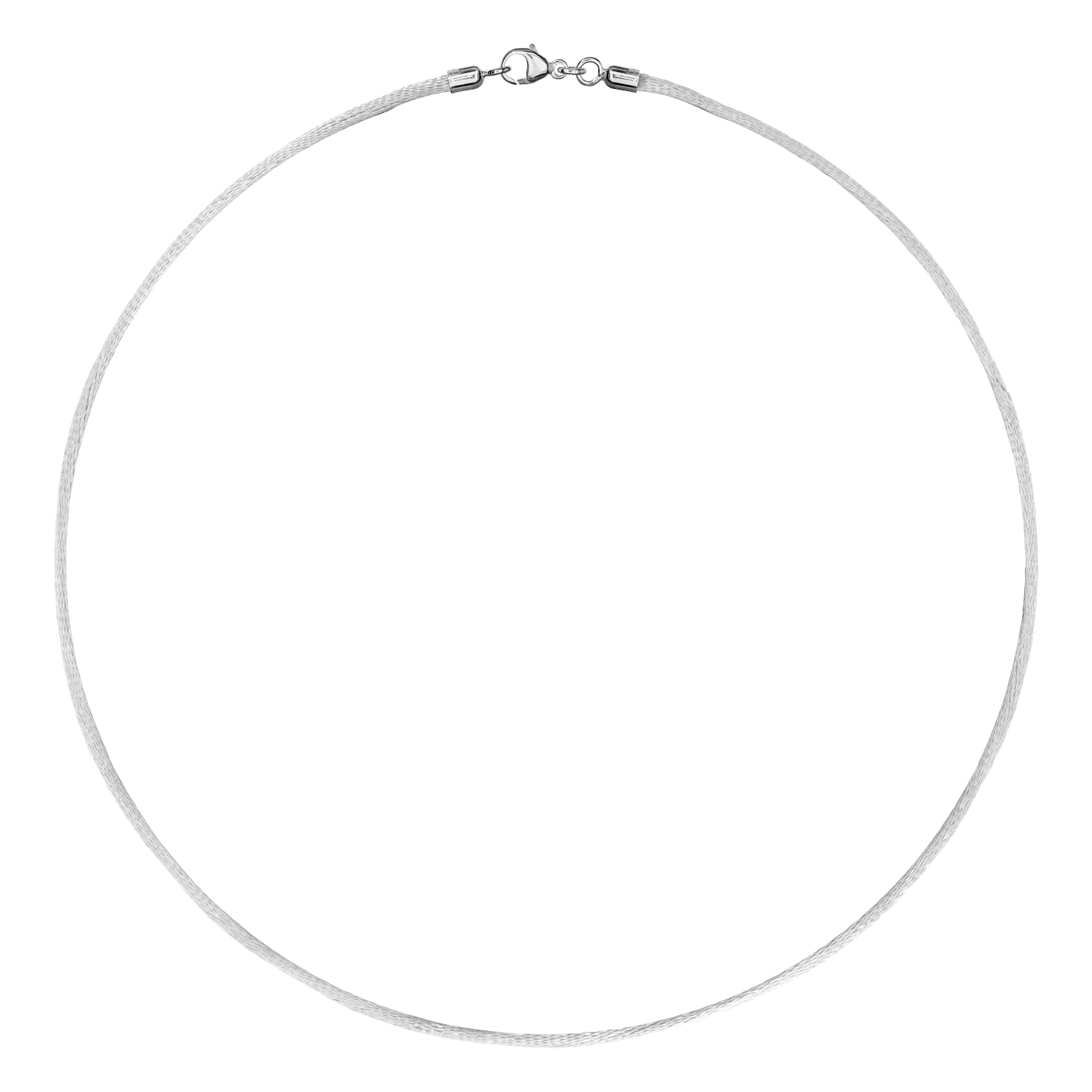 Satinband, 42 cm, ø 2 mm, weiß, mit Karabiner 925 Ag rhod. - 42 cm