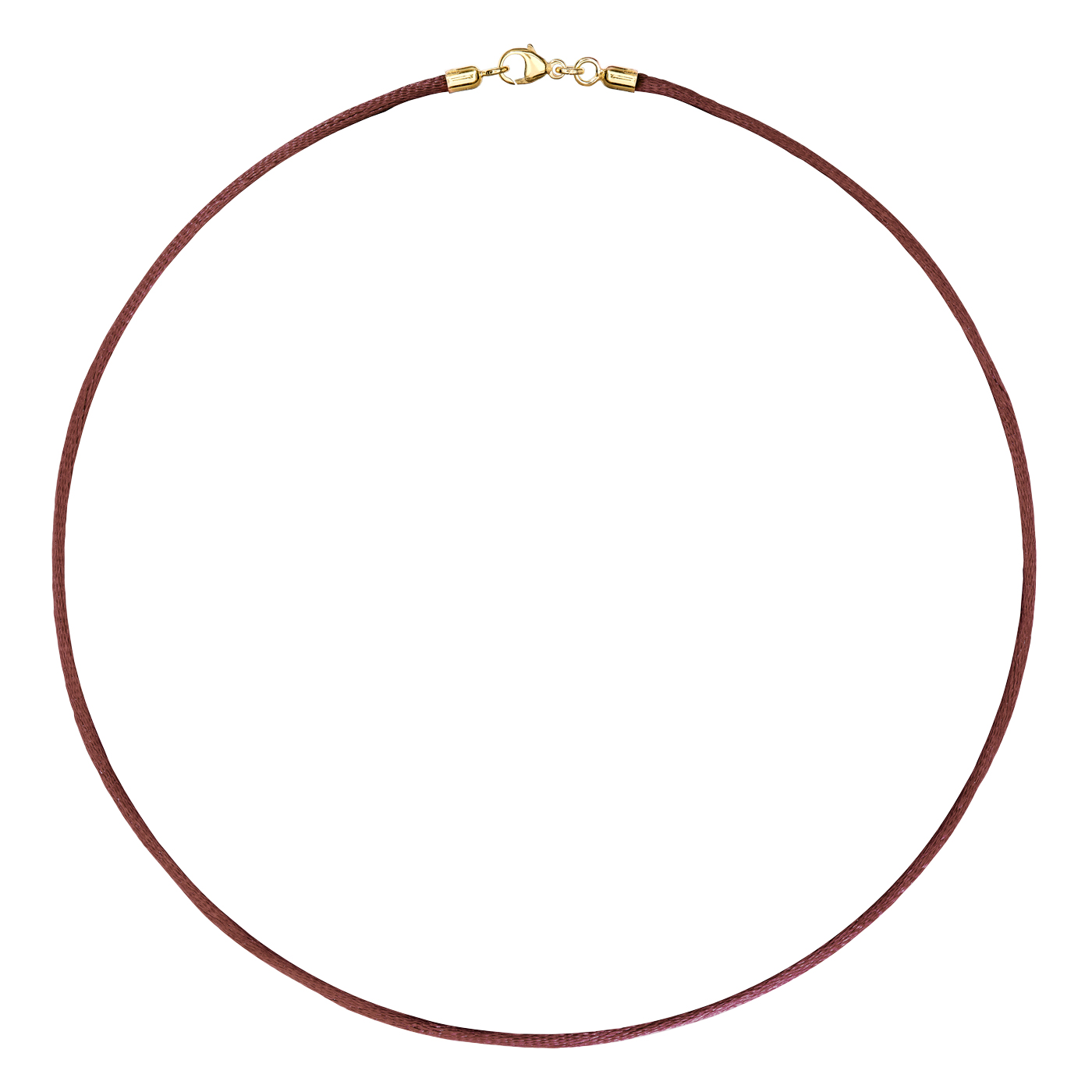 Satinband, 42 cm, ø 2 mm, braun, mit Karabiner 925 Ag verg. - 42 cm