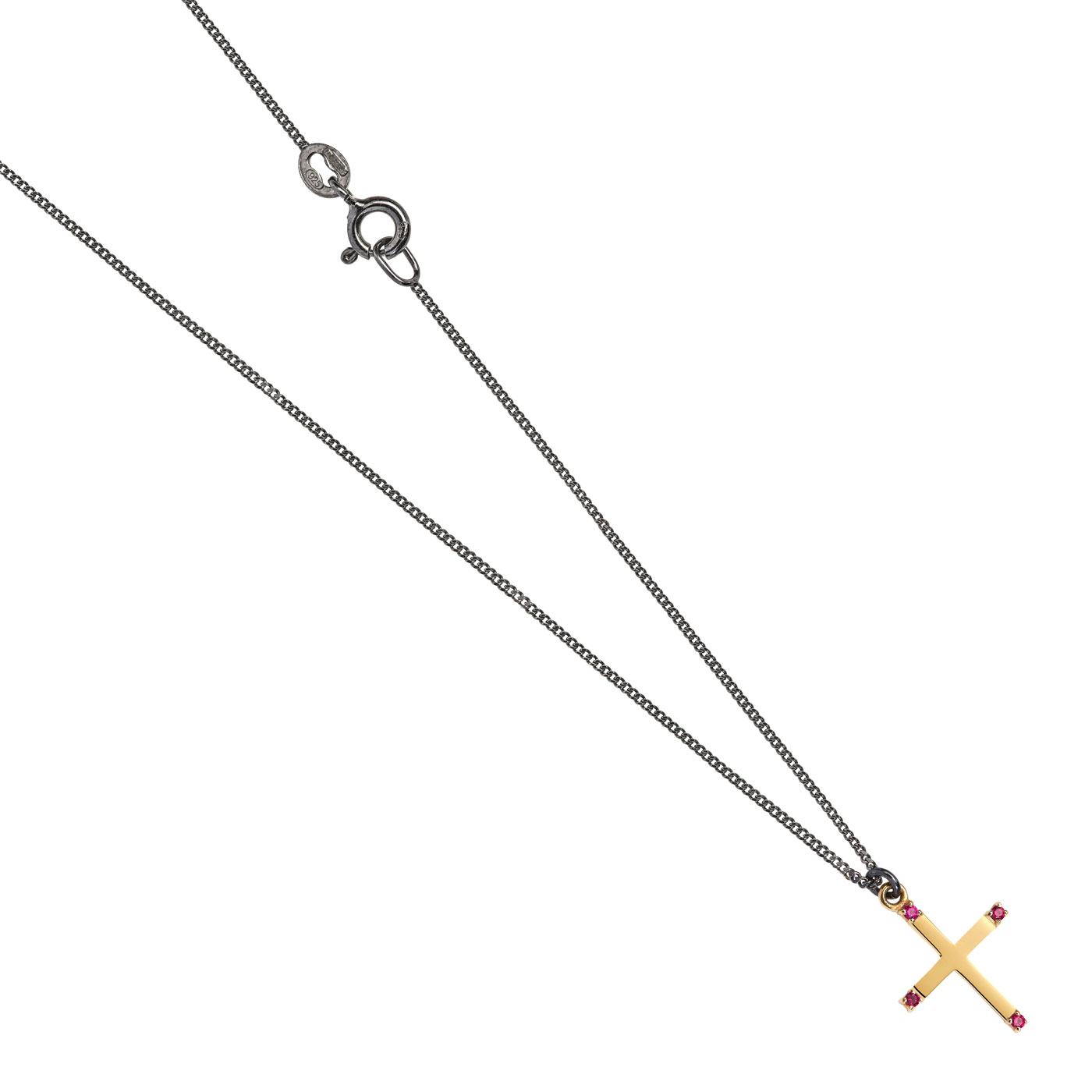Halskette, 925Ag, oxyd. 45 cm, mit Kreuz 585G, 4 Rubine - 1 Stück Halskette, 925Ag, oxyd. 45 cm, mit Kreuz 585G, 4 Rubine - 1 Stück