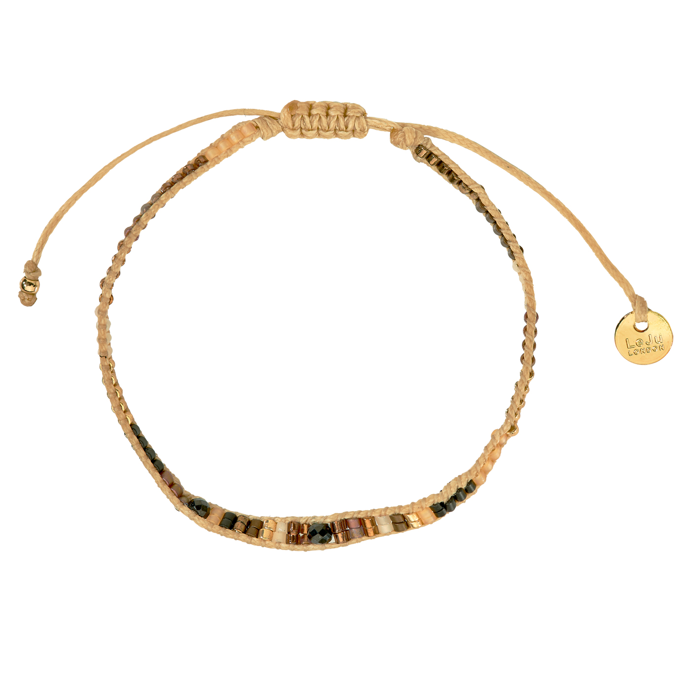 Armband, Flechtkordel, 19 cm, Messing verg., Safir ø 3,0 mm - 1 Stück