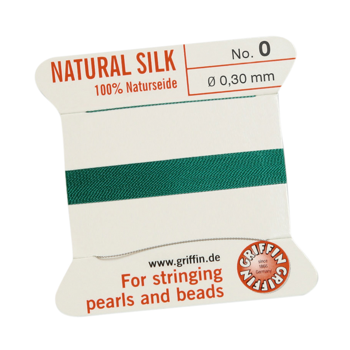 Bead Cord 100% Natural Silk, Green, No. 0 - 2 m
