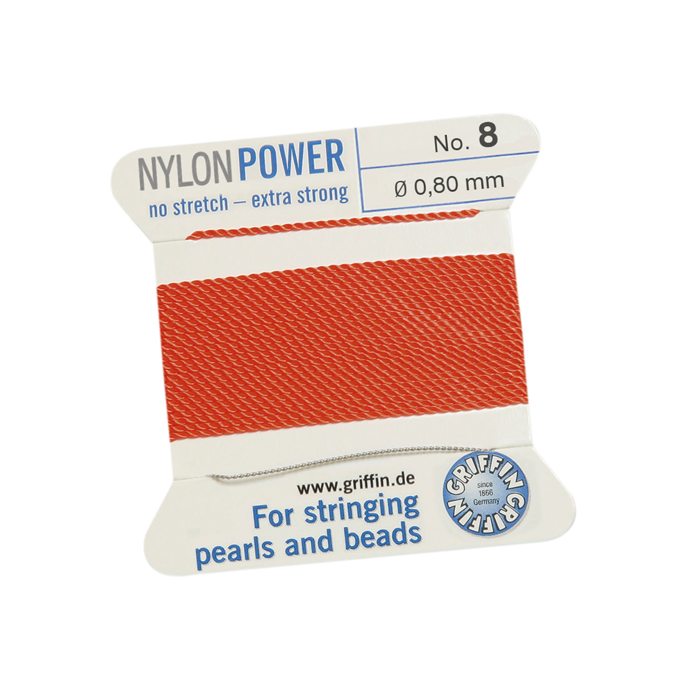 Bead Cord NylonPower, Coral Red, No. 8 - 2 m