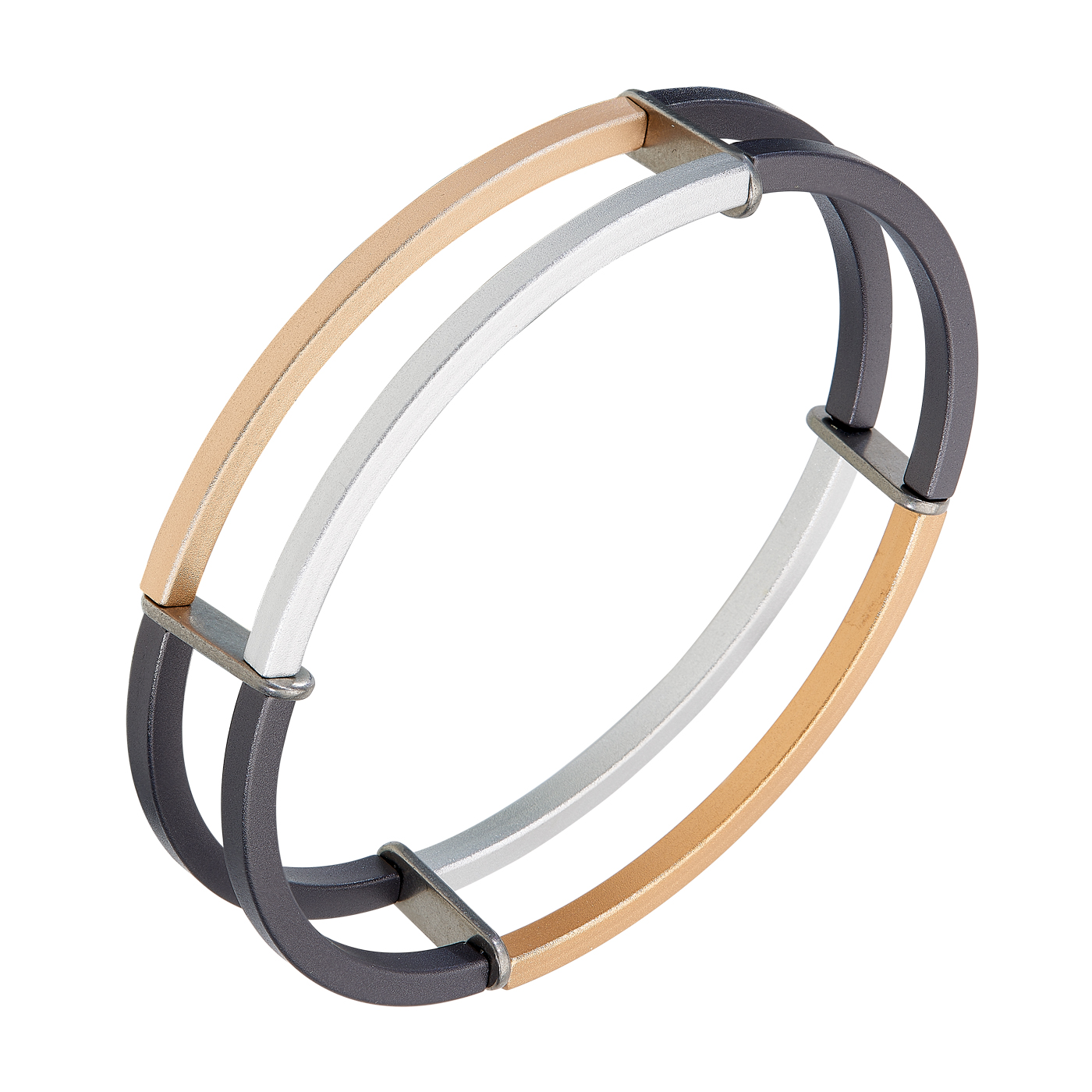 Armreif, elox.Alu,2-rhg, 20 cm, silber-rosé-schwarz, Stretch - 1 Stück