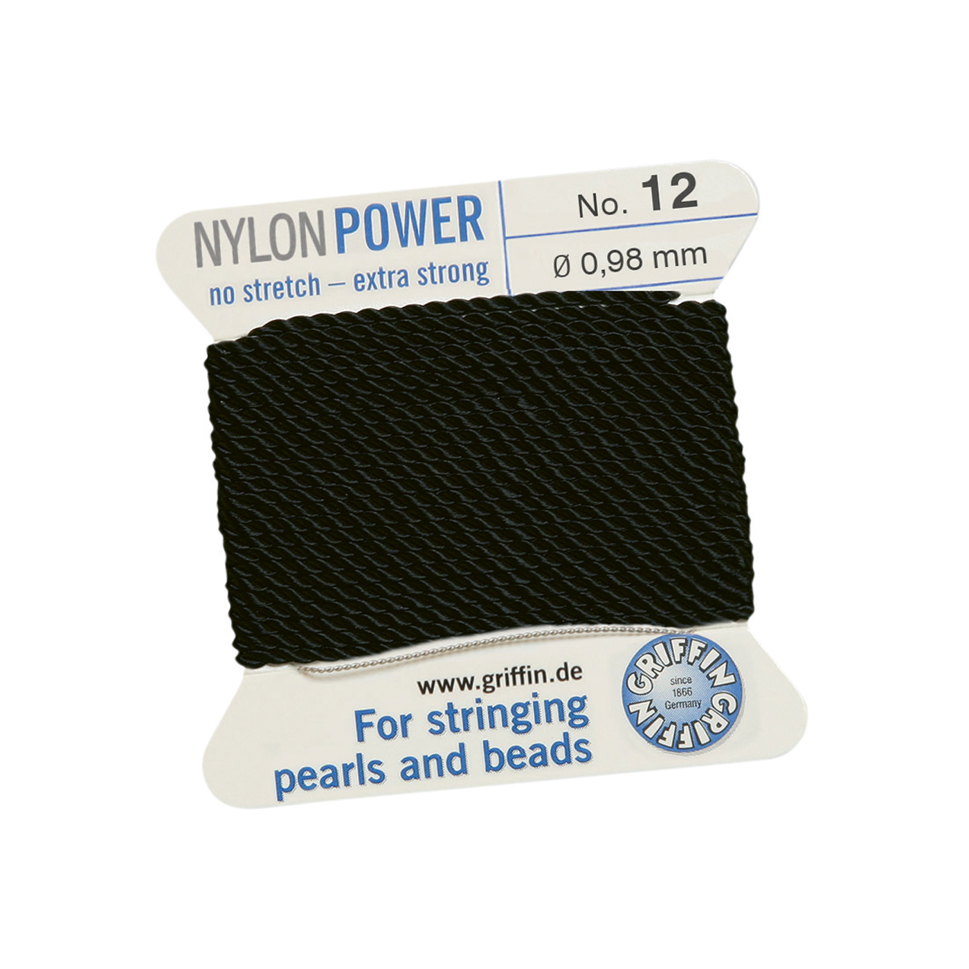 Bead Cord NylonPower, Black, No. 12 - 2 m