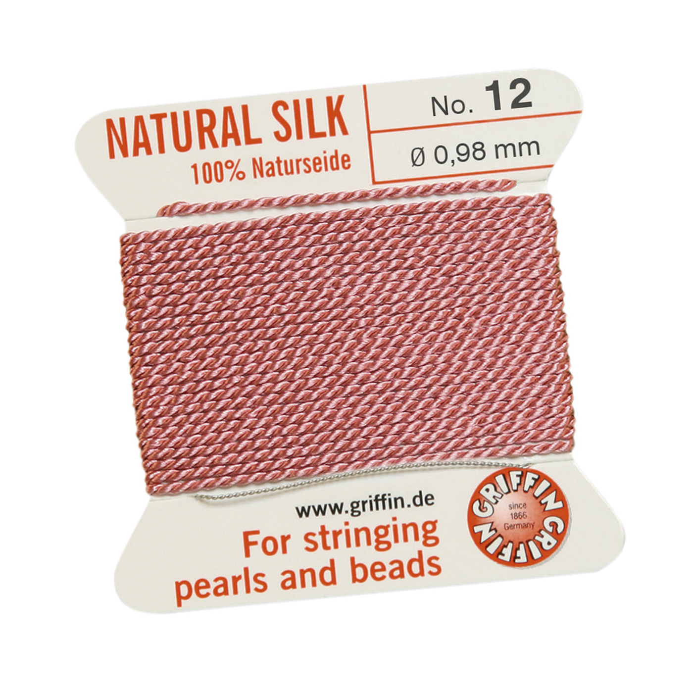 Bead Cord 100% Natural Silk, Dark Pink, No. 12 - 2 m