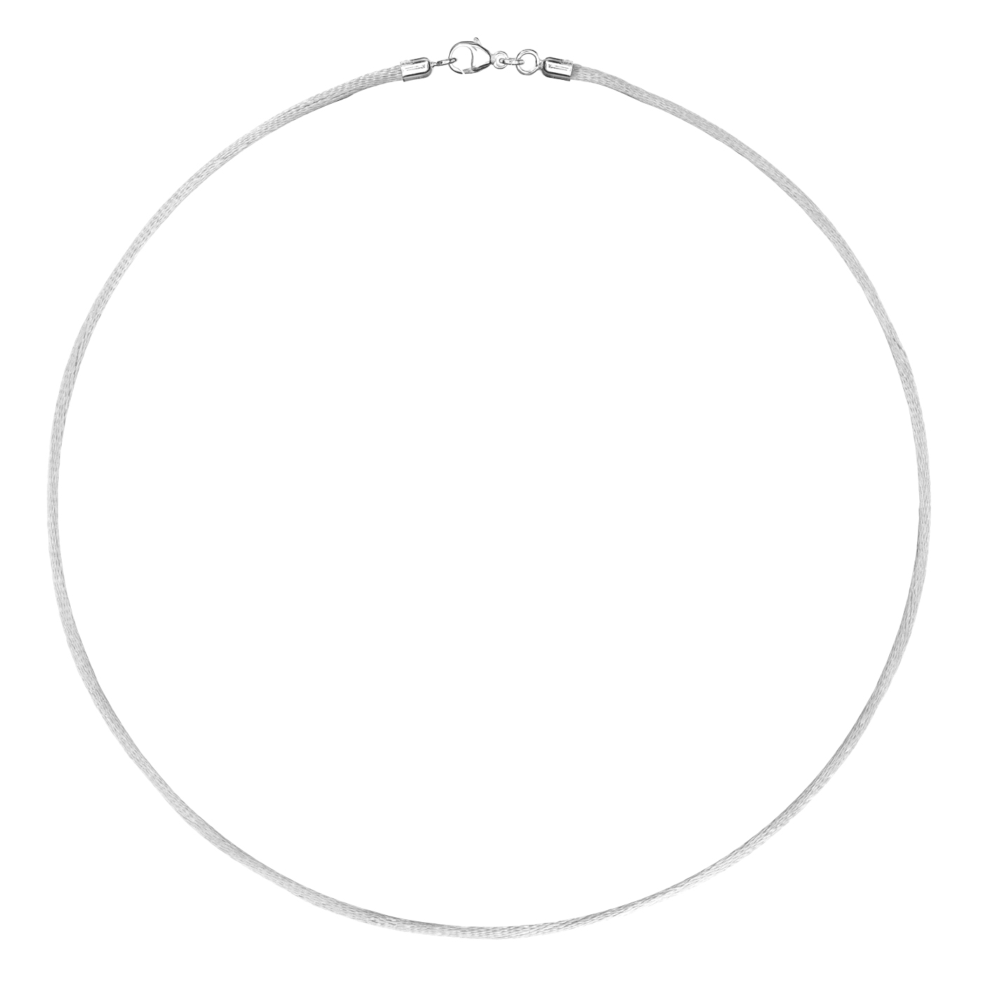 Satinband, 42 cm, ø 2 mm, silber, mit Karabiner 925 Ag rhod. - 42 cm