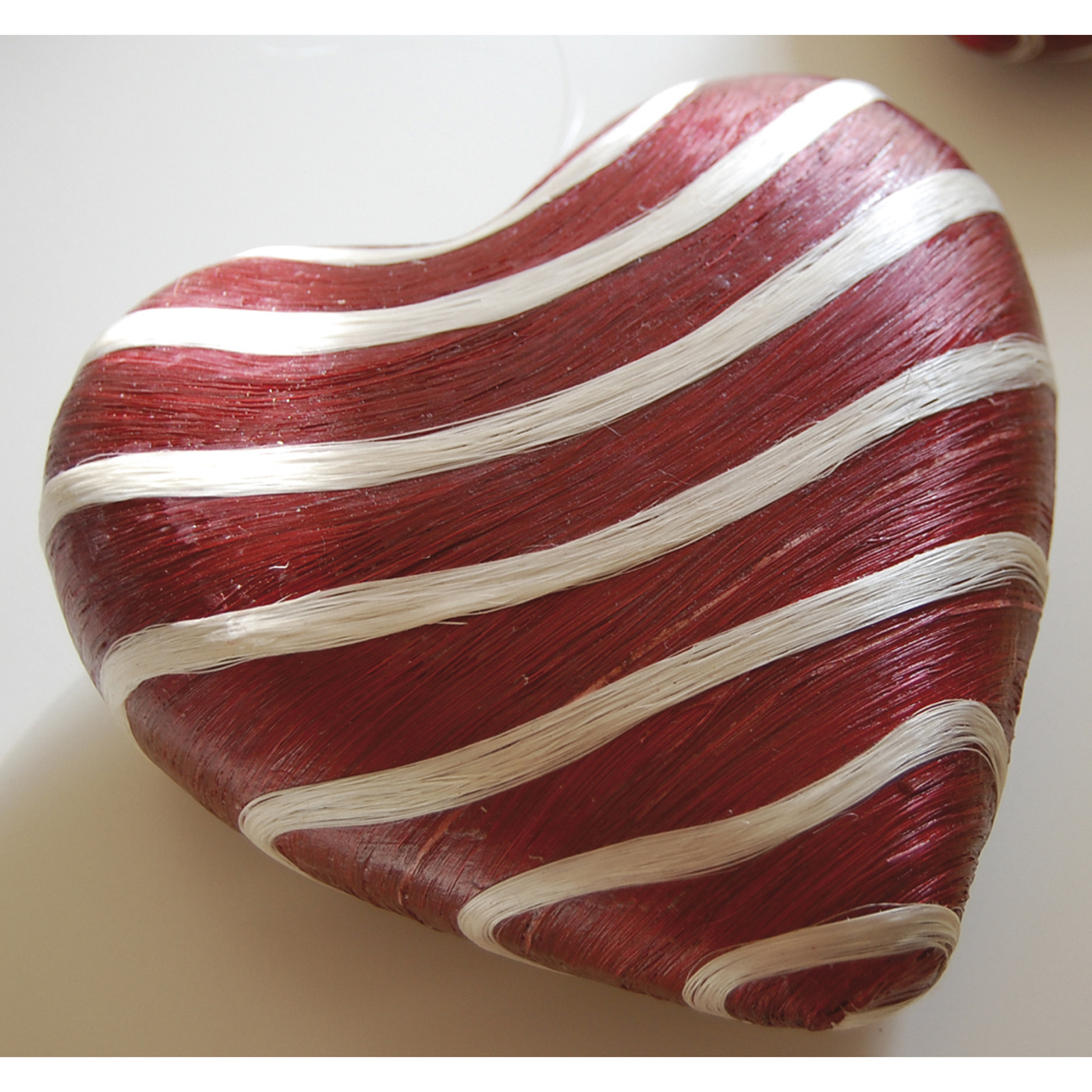 Decoration Hearts, Red with White Stripes, 120 mm - 3 pieces