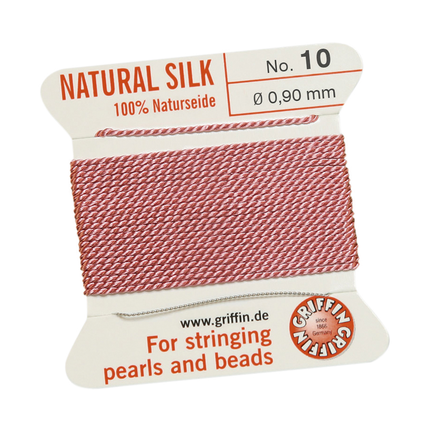 Bead Cord 100% Natural Silk, Dark Pink, No. 10 - 2 m