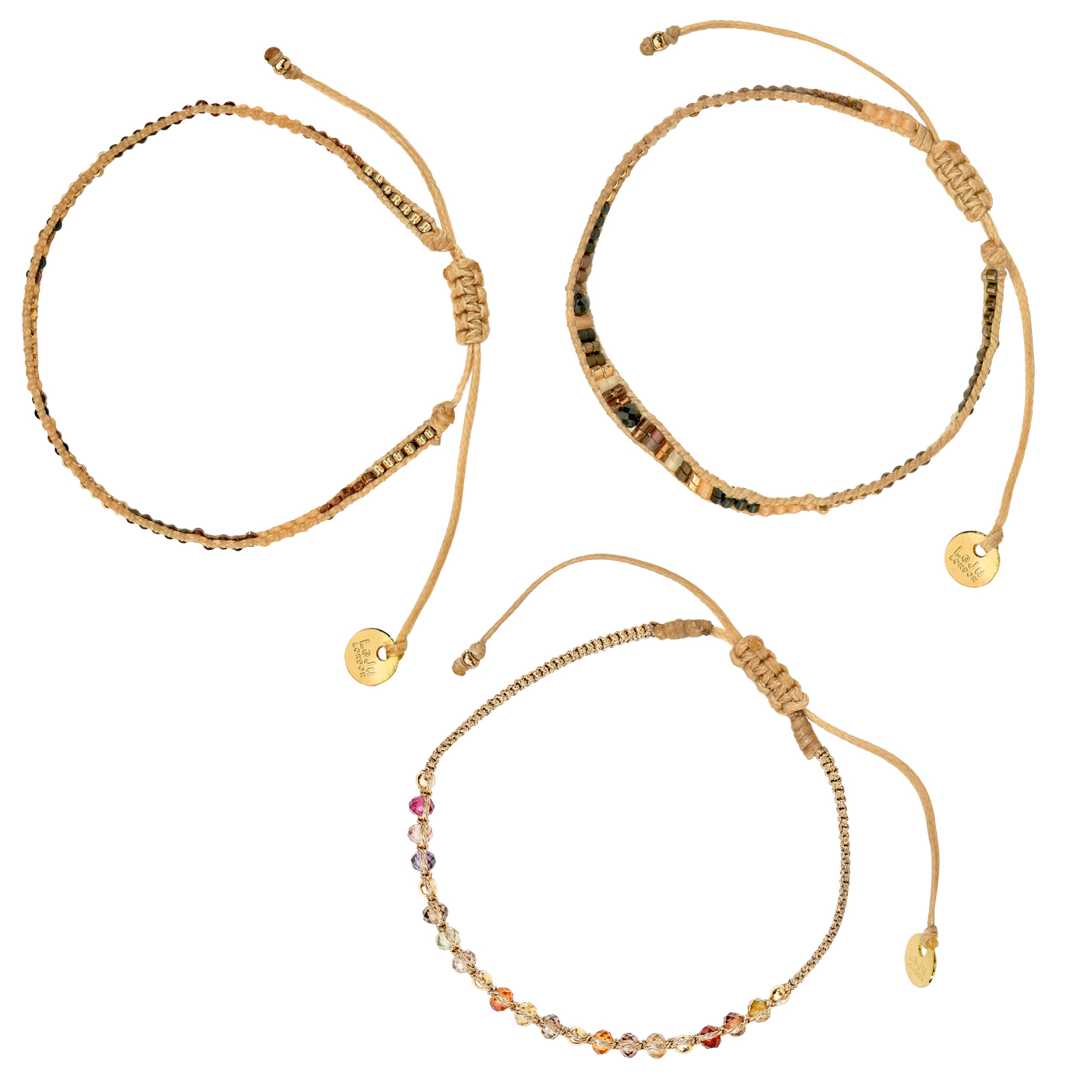 Armband, Flechtkordel, 19 cm, Messing verg., Safir ø 3,0 mm - 1 Stück