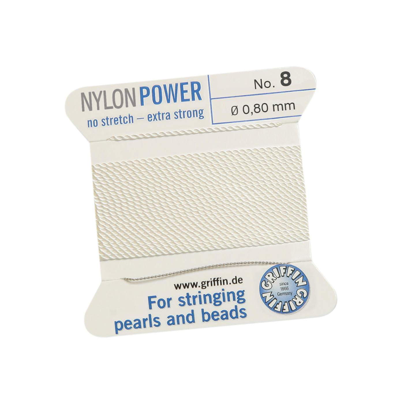 Bead Cord NylonPower, White, No. 8 - 2 m