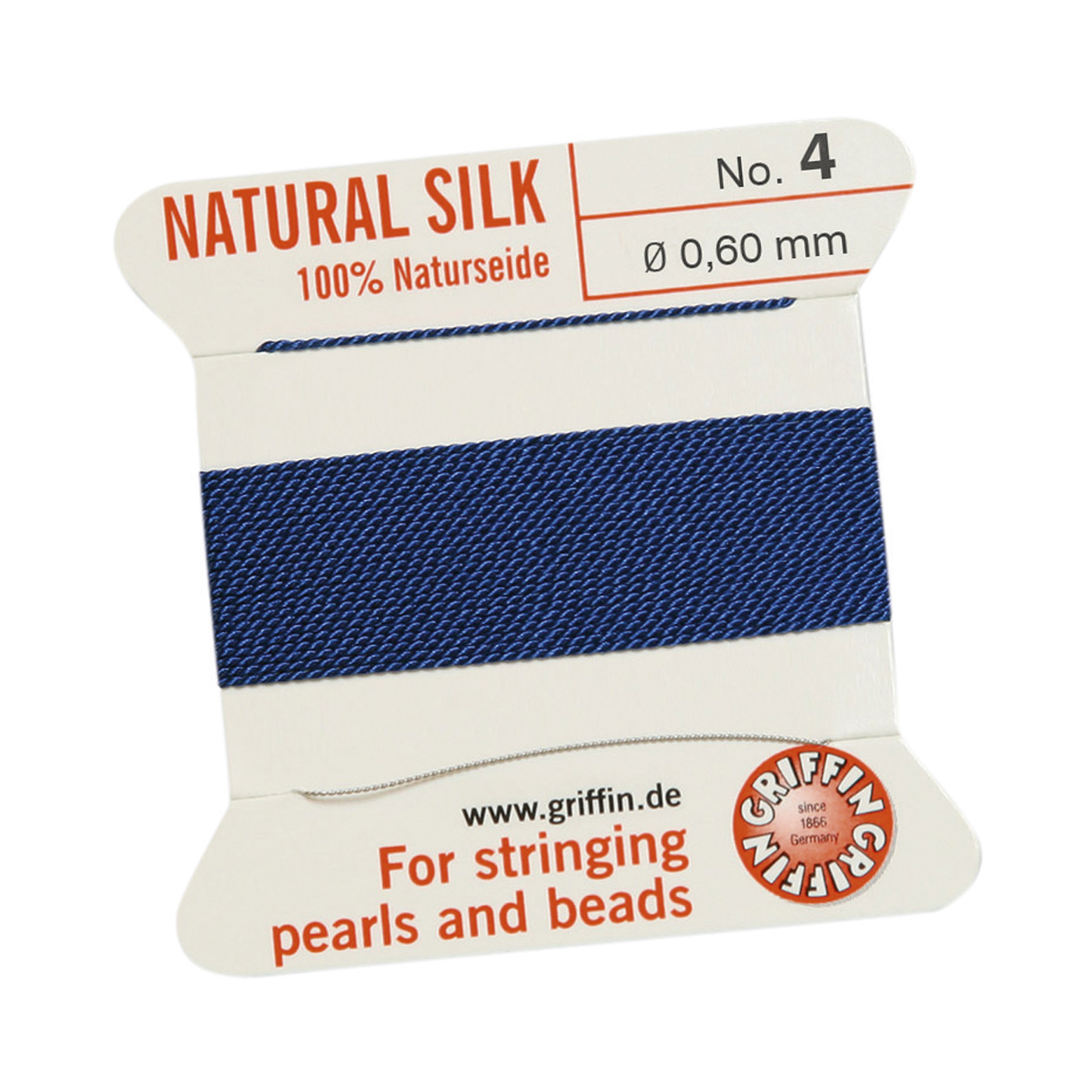 Bead Cord 100% Natural Silk, Dark Blue, No. 4 - 2 m
