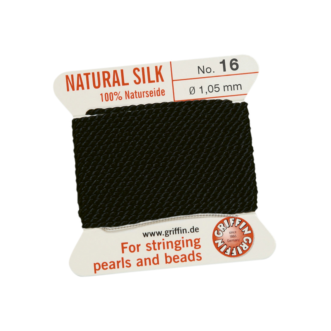 Bead Cord 100% Natural Silk, Black, No. 16 - 2 m