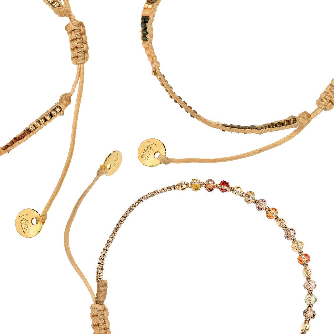 Armband, Flechtkordel, 19 cm, Messing verg., Safir ø 3,0 mm - 1 Stück