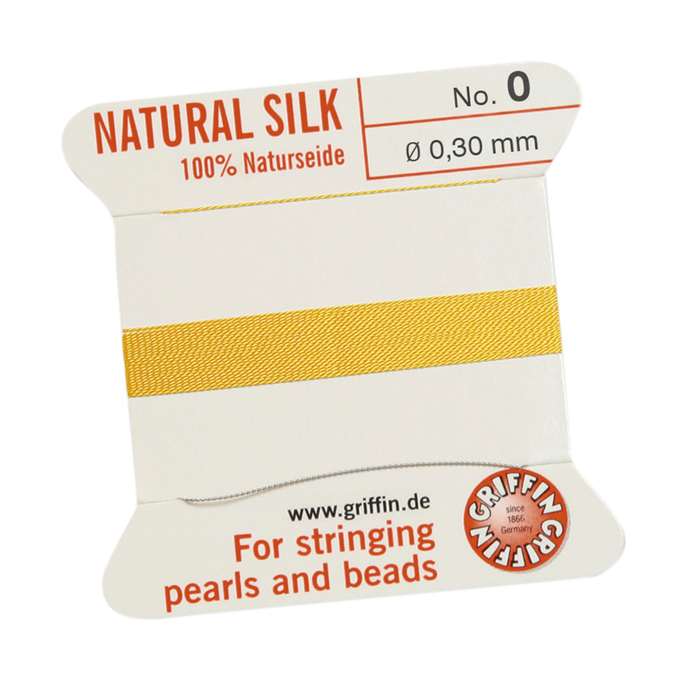 Bead Cord 100% Natural Silk, Light Yellow, No. 0 - 2 m
