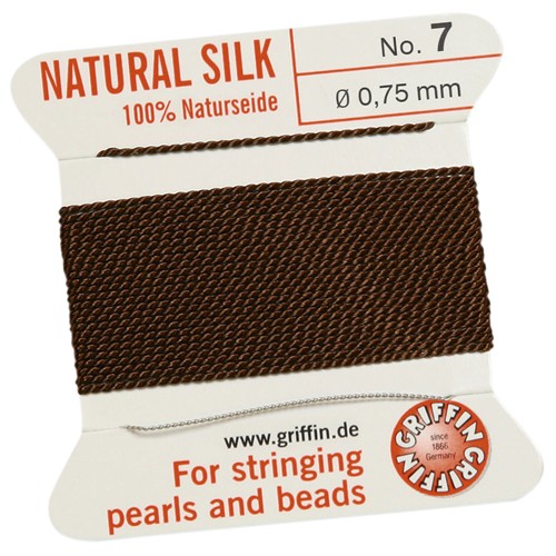 Bead Cord 100% Natural Silk, Brown, No. 0 - 2 m