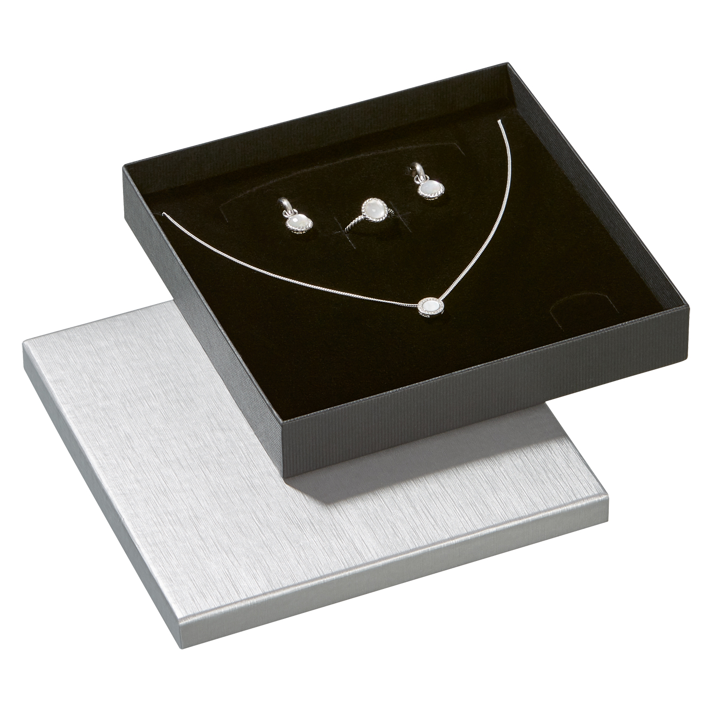 Schmucketui "Classics", silber/schwarz, 165 x 165 x 27 mm - 1 Stück Schmucketui "Classics", silber/schwarz, 165 x 165 x 27 mm - 1 Stück