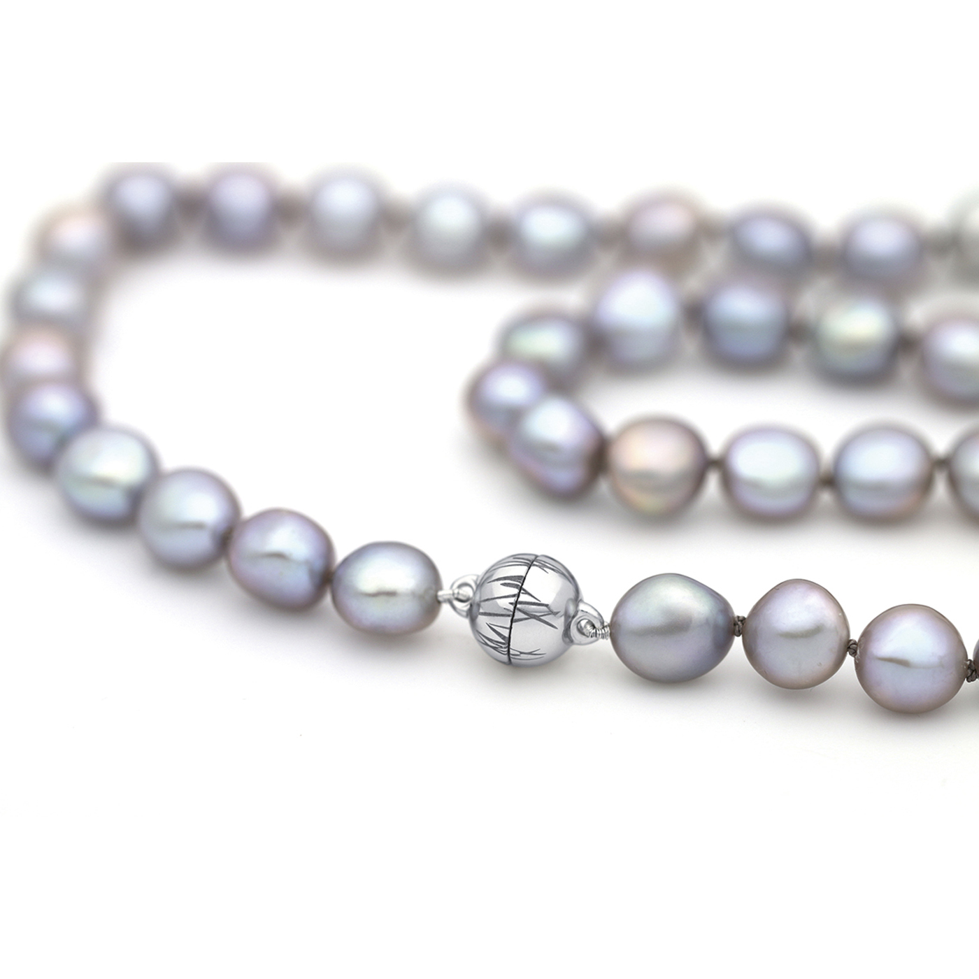 Langer Magnetschließen Magnetschließe "Grass", 925 Ag rhod., Kugel, ø 8 mm, pol. - 1 Stück