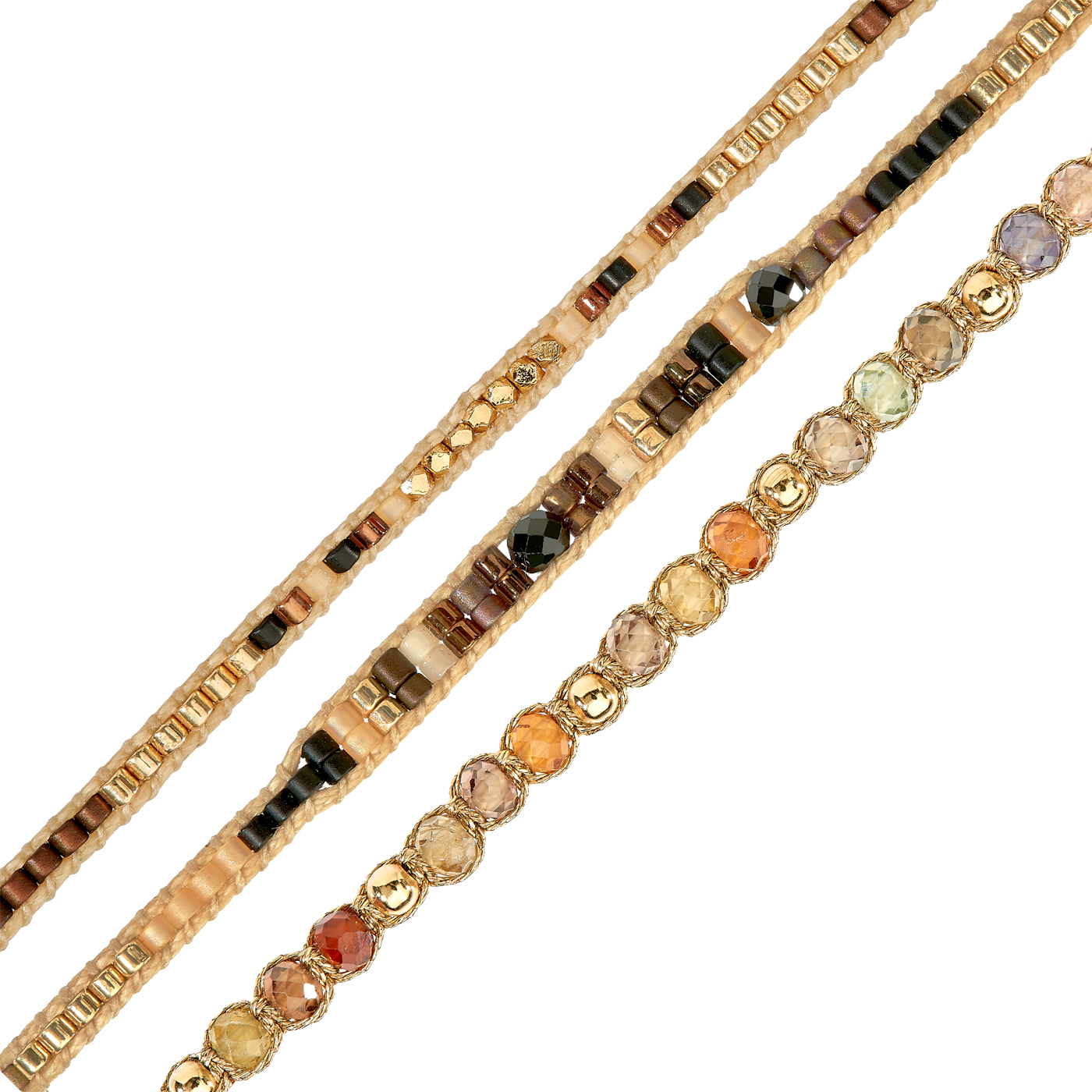 Armband, Flechtkordel, 19 cm, Messing verg., Safir ø 3,0 mm - 1 Stück