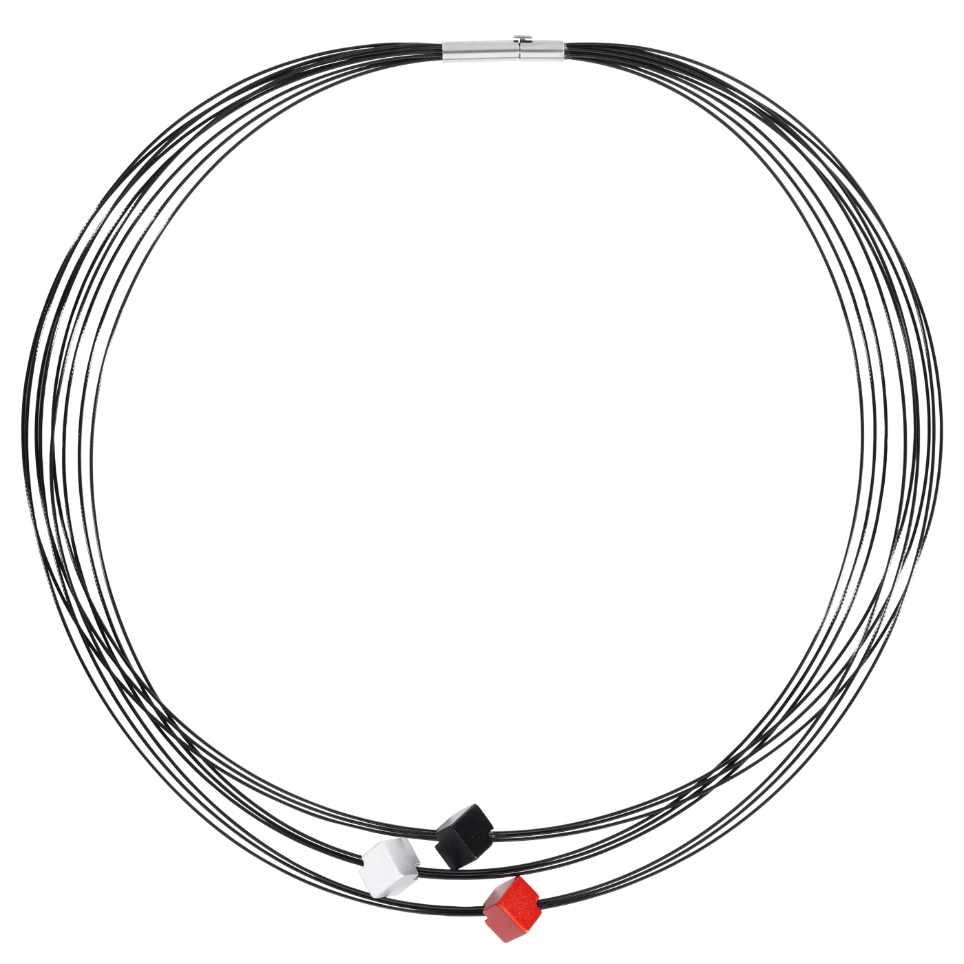 Collier, ES-Spiral mit DPC, 9-rhg, 45,5 cm, elox. Alu-Würfel - 1 Stück