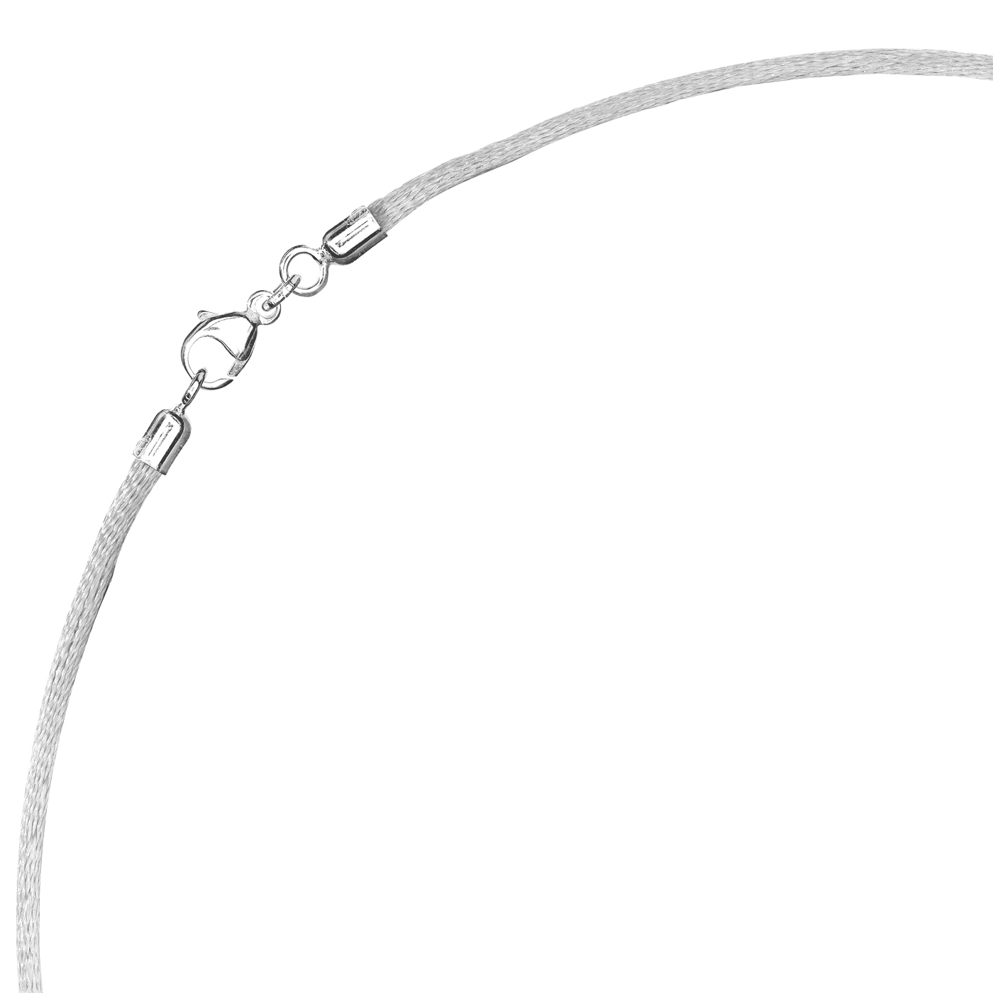Satinband, 42 cm, ø 2 mm, silber, mit Karabiner 925 Ag rhod. - 42 cm