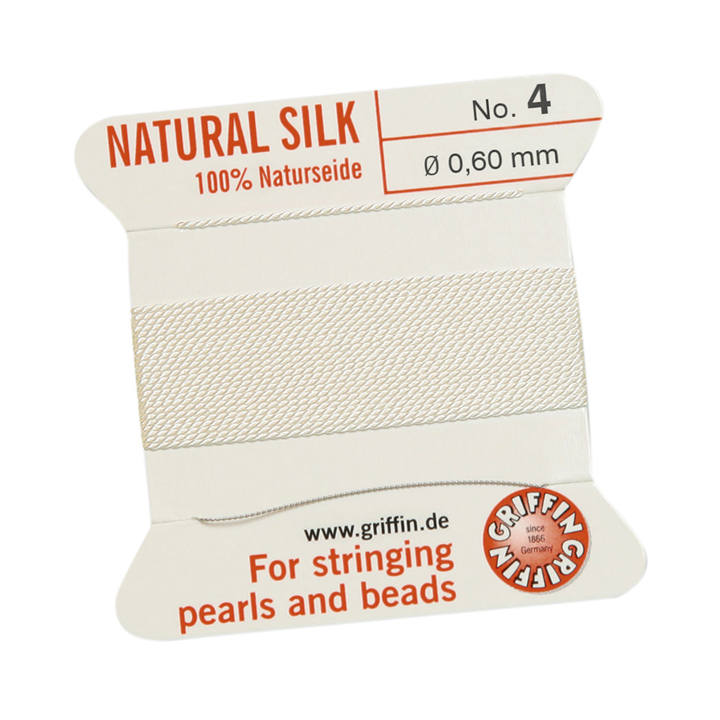 Bead Cord 100% Natur-Perlseide, weiß, Nr. 4 - 2 m