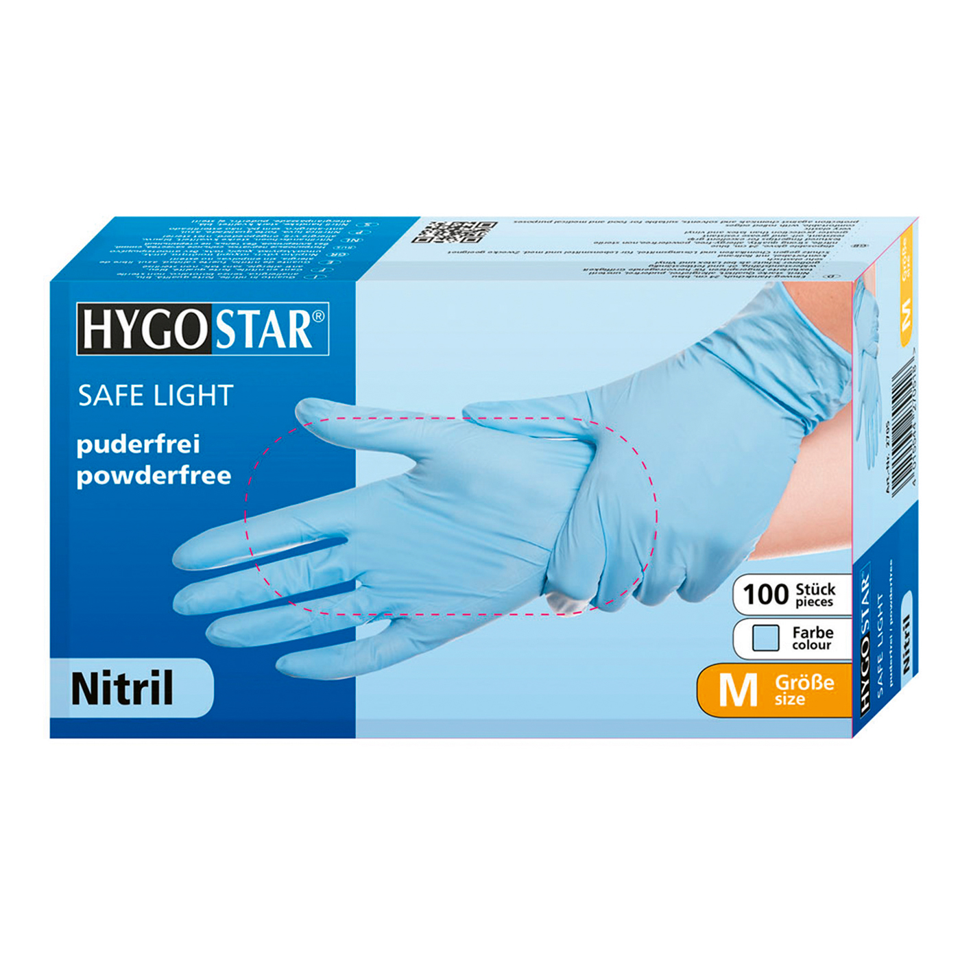 Franz Mensch Hygostar Safe Light Nitrilhandschuhe, M, blau, puderfrei - 100 Stück